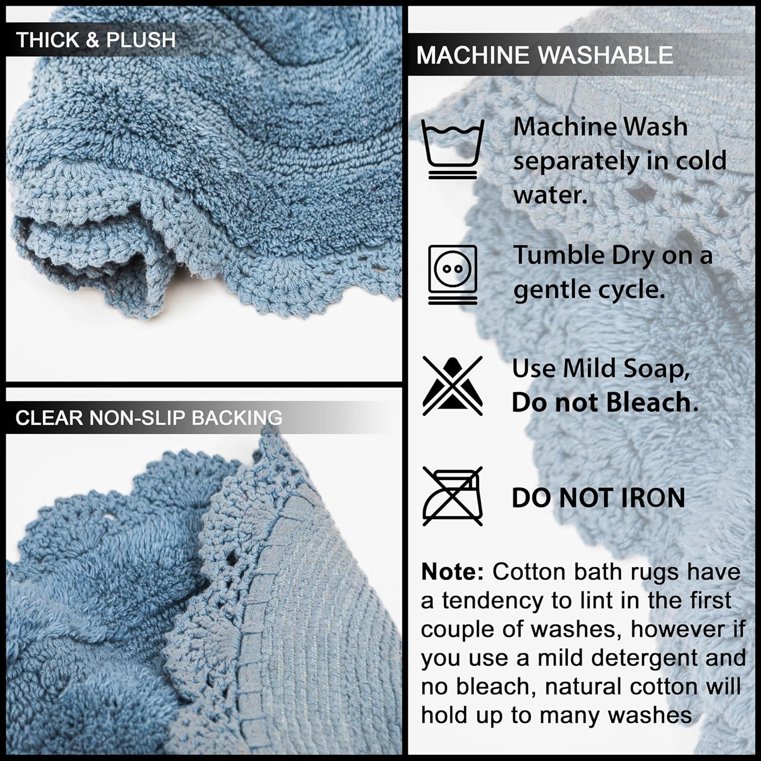 Chardin home Provincial Blue Crochet Bathrug,100% Cotton Round bathmat with artisanally Handcrafted Crochet Border, 24 Inch Diameter, Perfect for Half Baths, Powder Rooms, bathrooms Chardin home Provincial Blue Crochet Bathrug,100% Cotton Round bathmat with artisanally Handcrafted Crochet Border, 24 Inch Diameter, Perfect for Half Baths, Powder Rooms, bathrooms