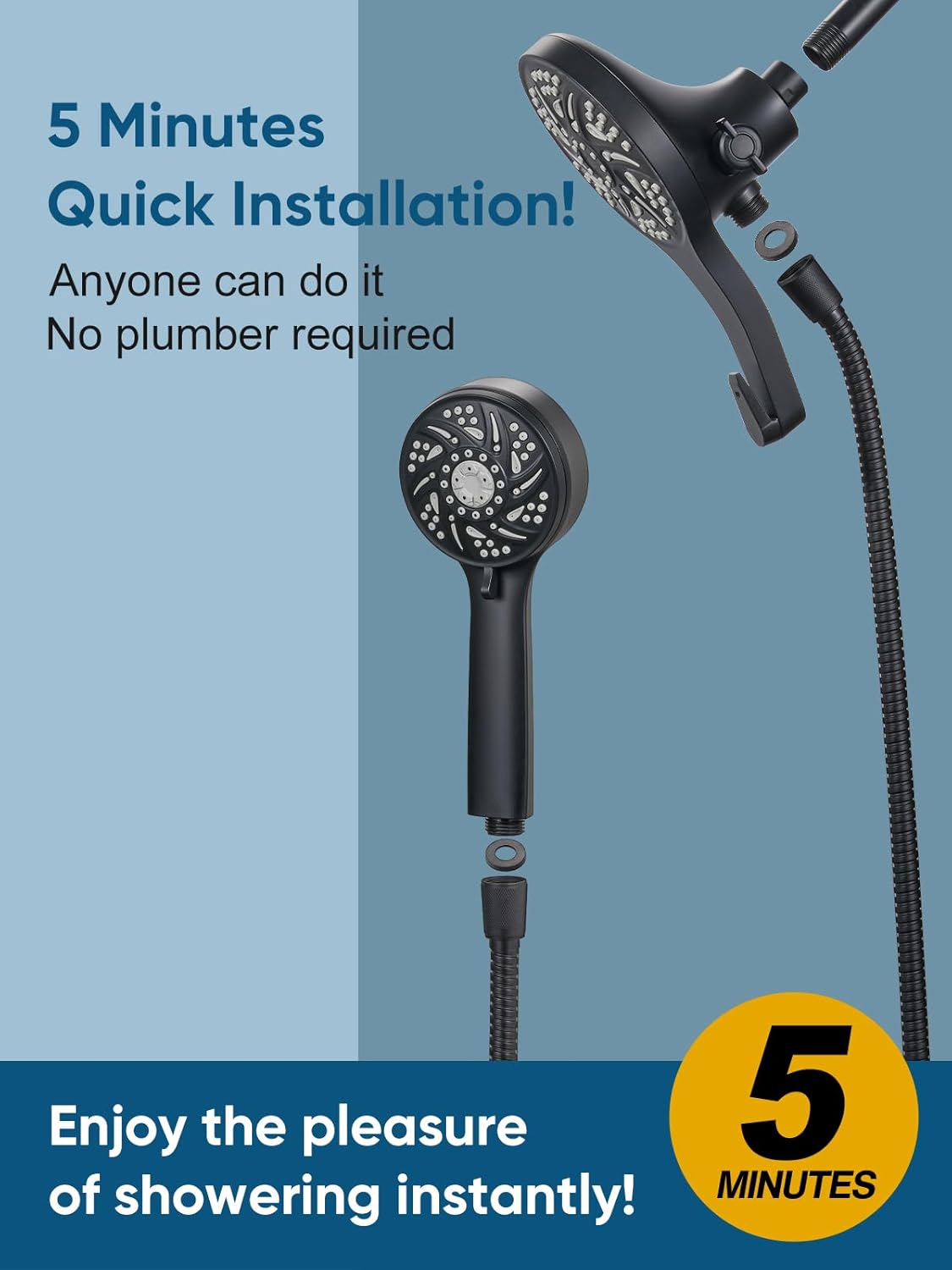 Cobbe 48-Setting 3-Way High Pressure Shower Head Combo with Handheld Rain Shower - Black Cobbe 48-Setting 3-Way High Pressure Shower Head Combo with Handheld Rain Shower - Black