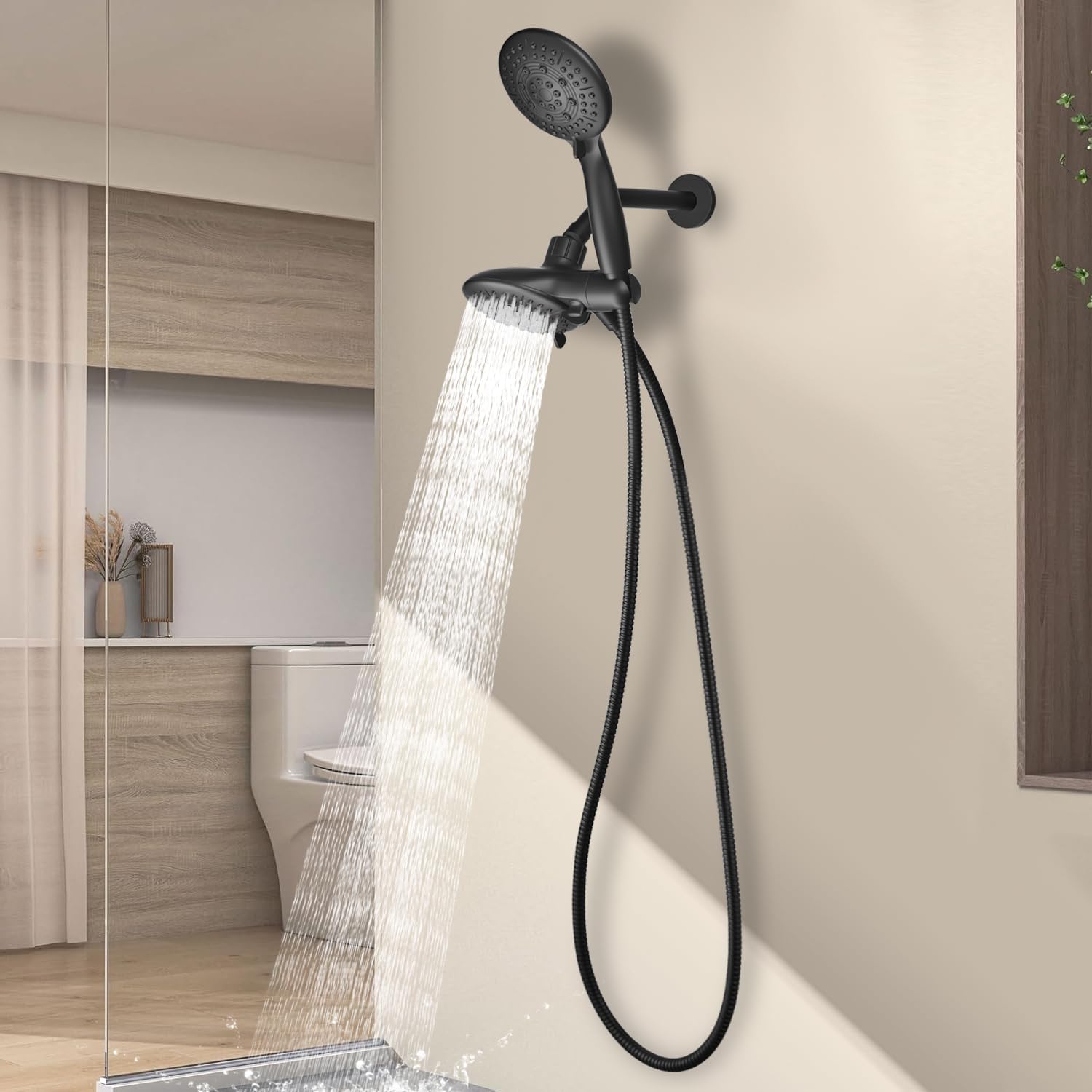 Cobbe 48-Setting 3-Way High Pressure Shower Head Combo with Handheld Rain Shower - Black Cobbe 48-Setting 3-Way High Pressure Shower Head Combo with Handheld Rain Shower - Black