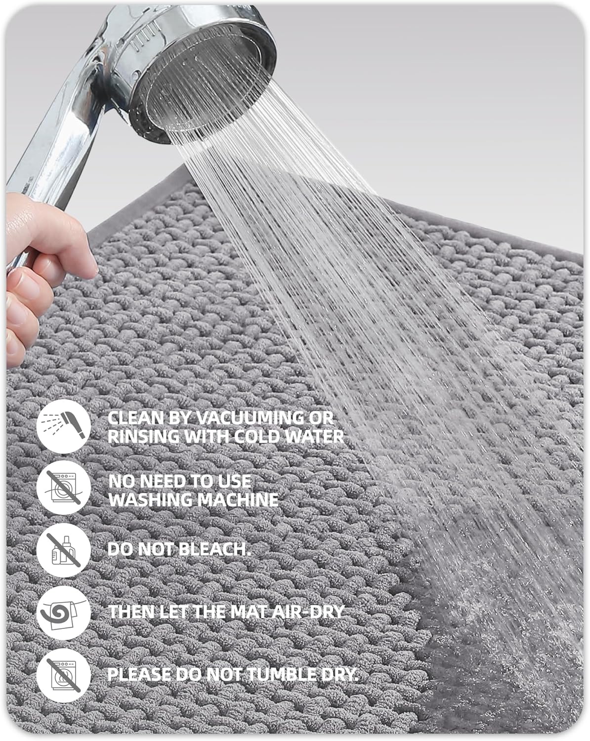 ColorGeometry Black Chenille Bathroom Rugs- Non Slip, Absorbent, Quick Dry, Thin, Washable- 16x24 Small Bath Mat Carpet Bath Rugs for Bathroom Floor, Shower, Sink, Vanity