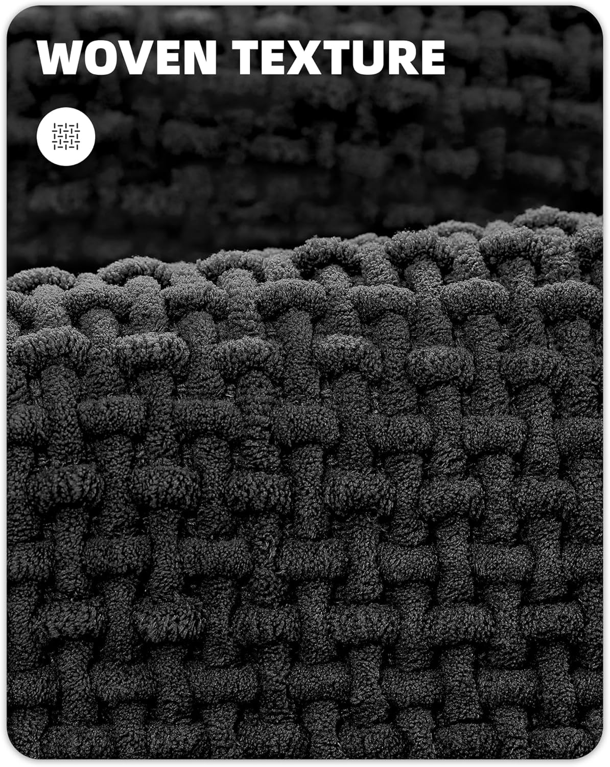 ColorGeometry Black Chenille Bathroom Rugs- Non Slip, Absorbent, Quick Dry, Thin, Washable- 16x24 Small Bath Mat Carpet Bath Rugs for Bathroom Floor, Shower, Sink, Vanity