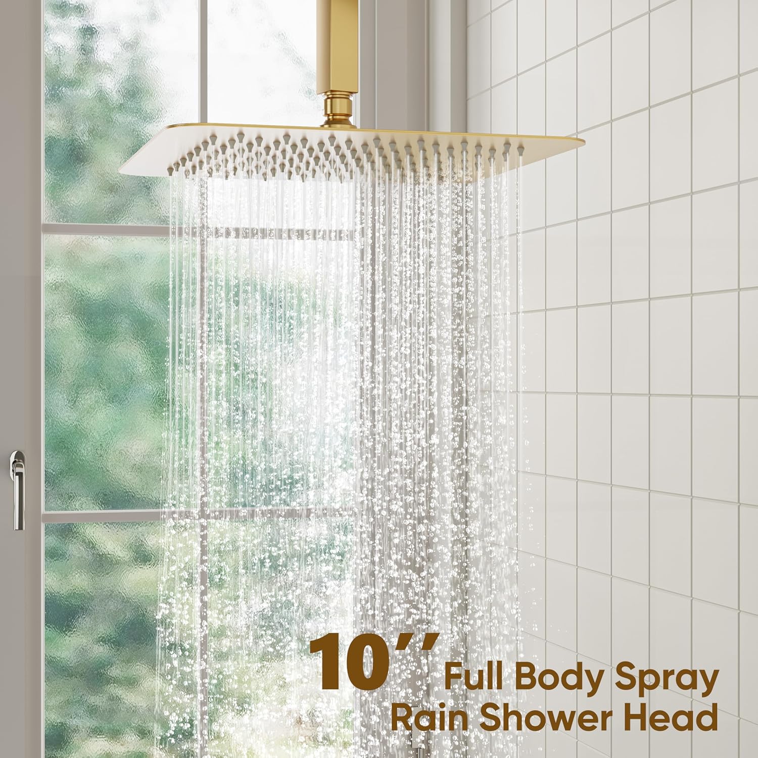 ESNBIA Shower Head System Gold, All Metal Ceiling Shower Faucet Set with Pressure Balance Valve Kit, 10 Inches Rain Head with Handheld Spray, Brushed Gold