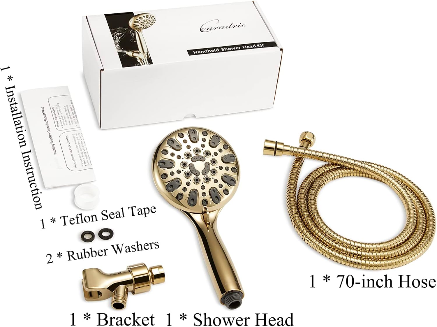 Handheld Shower Head, 6 Spray Setting High Pressure Shower Head with Brass Swivel Ball Bracket and Extra Long Stainless Steel Hose, Brushed Nickel, 5