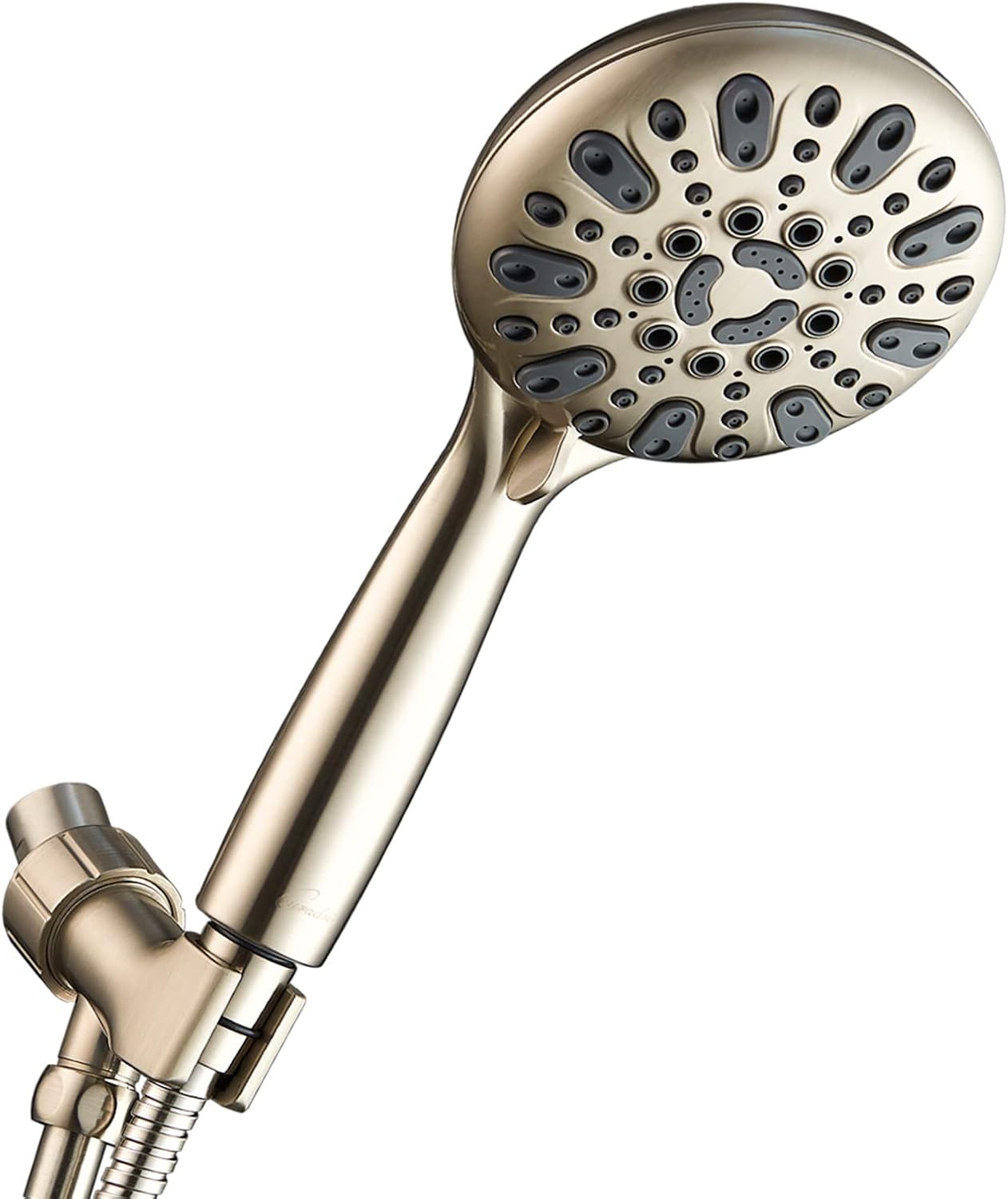 Handheld Shower Head, 6 Spray Setting High Pressure Shower Head with Brass Swivel Ball Bracket and Extra Long Stainless Steel Hose, Brushed Nickel, 5