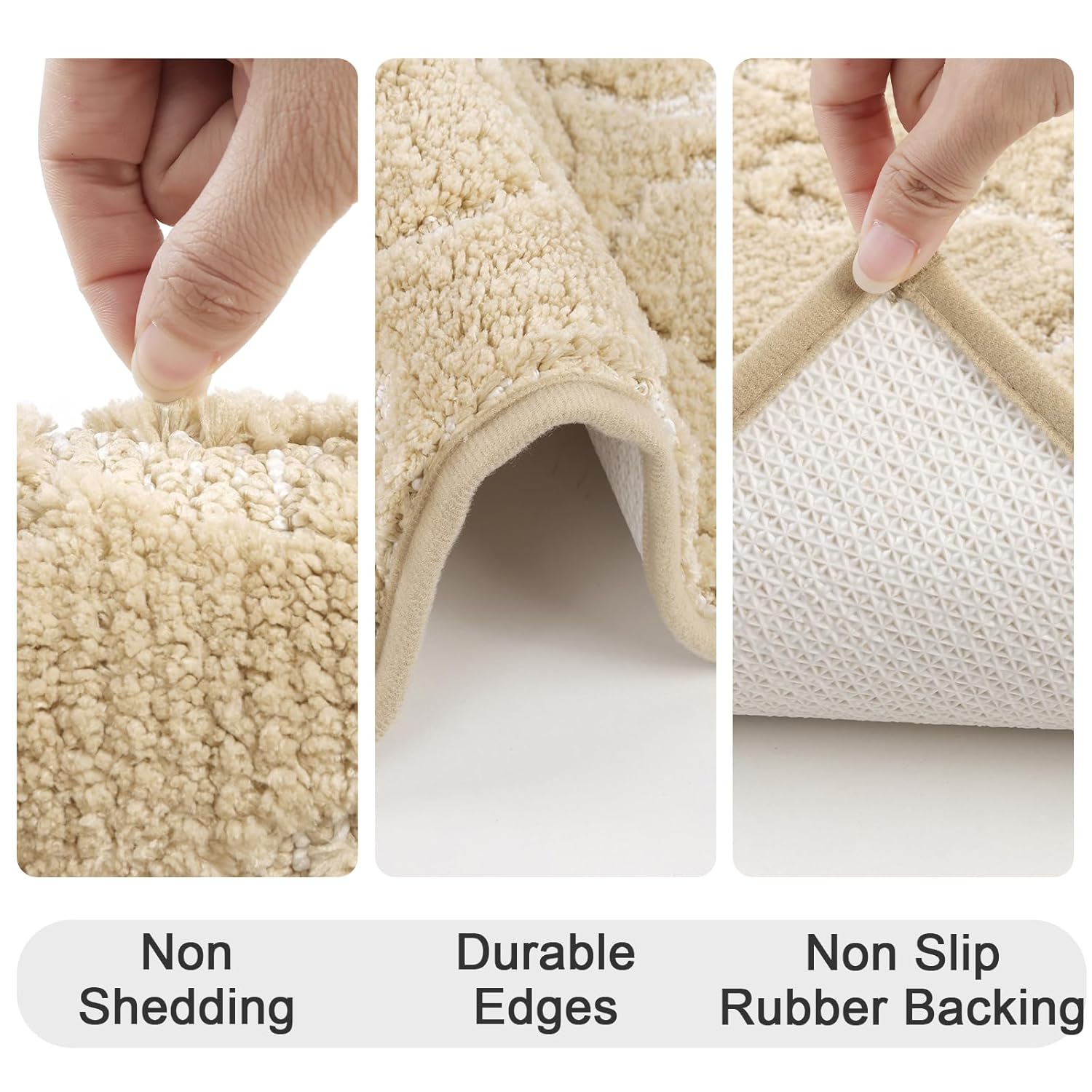 HEBE Bathroom Rug Set of 3-Piece Non Slip Bath Shower Mats with U-Shaped Toilet Mat, Absorbent Microfiber Washable Shaggy Bathroom Floor Carpet