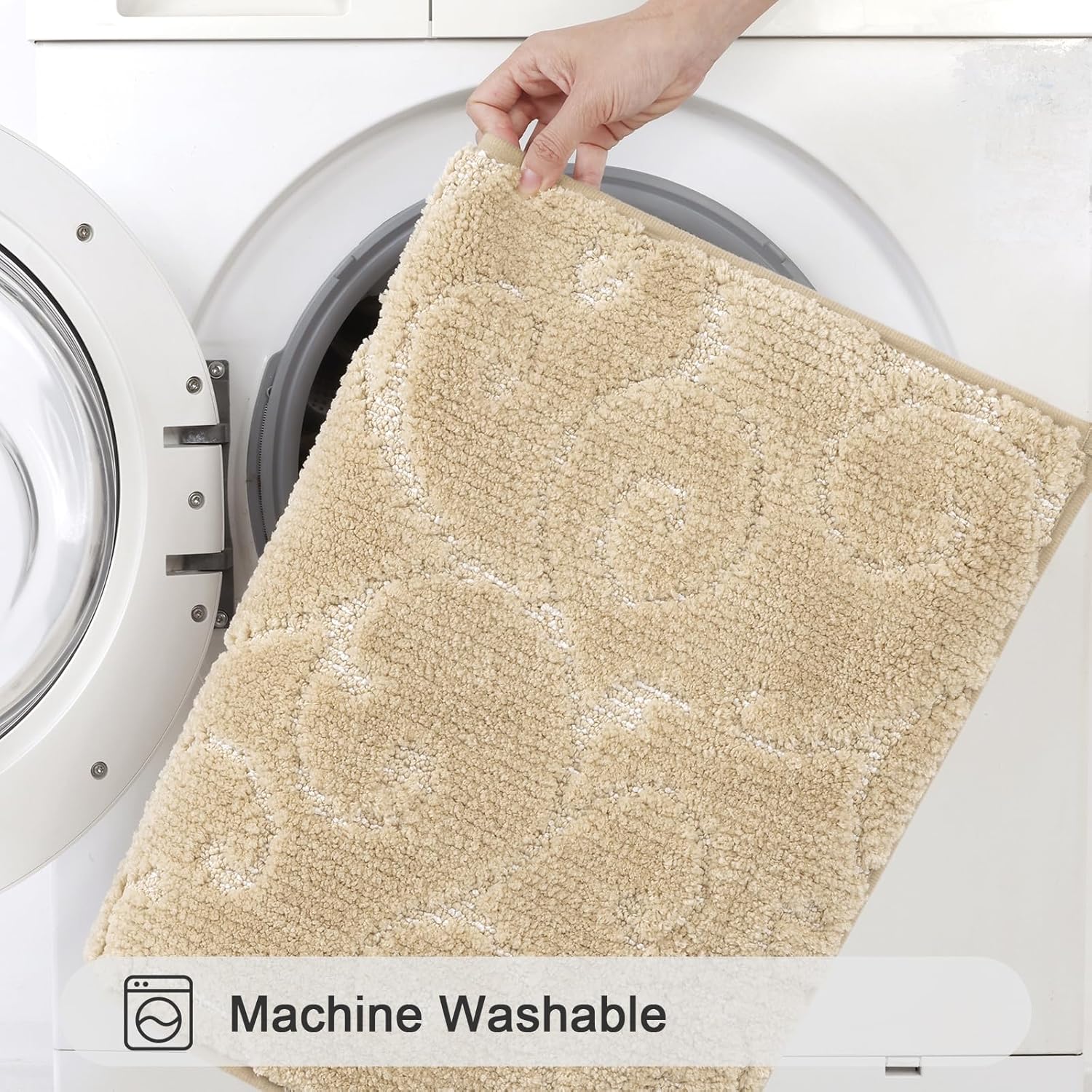 HEBE Bathroom Rug Set of 3-Piece Non Slip Bath Shower Mats with U-Shaped Toilet Mat, Absorbent Microfiber Washable Shaggy Bathroom Floor Carpet