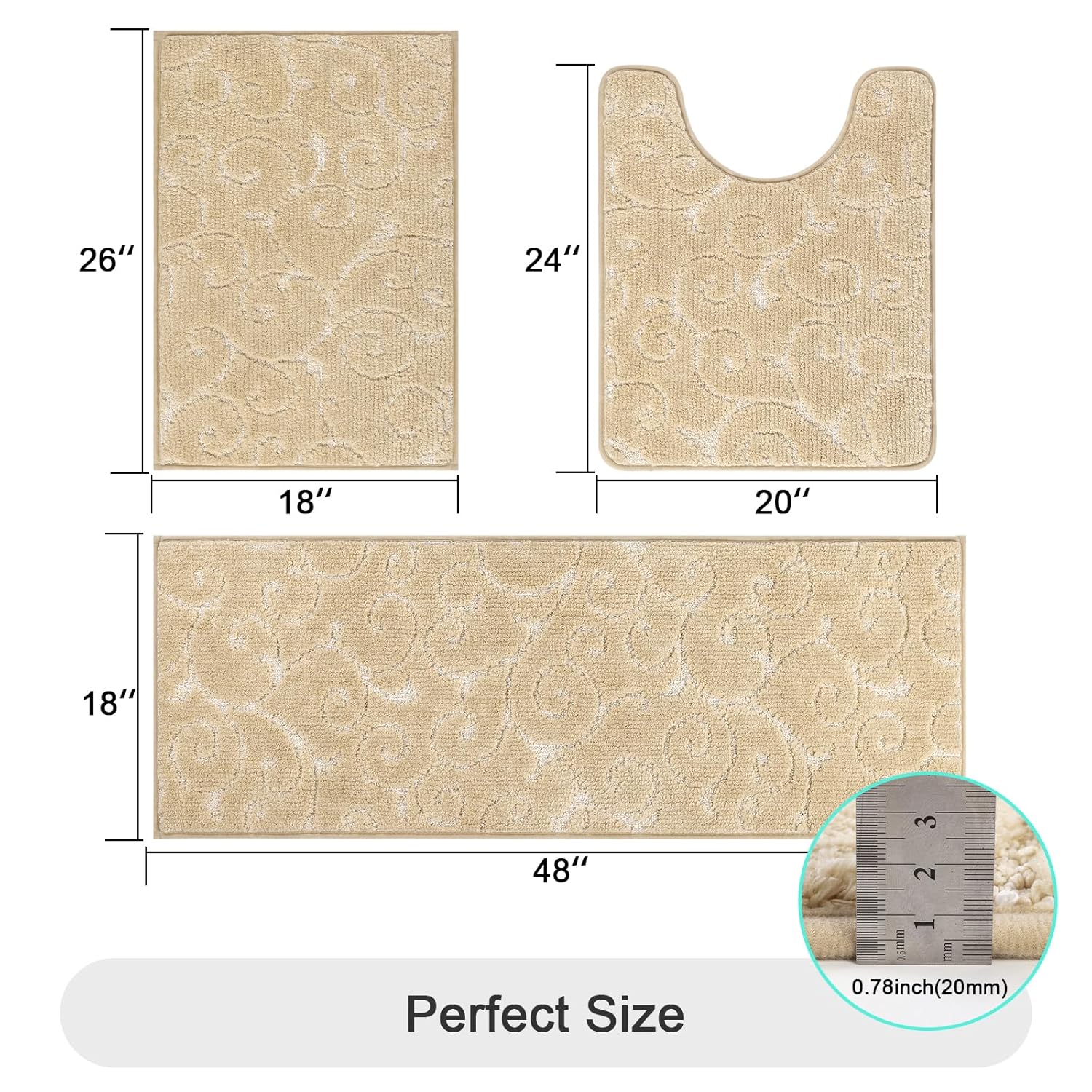 HEBE Bathroom Rug Set of 3-Piece Non Slip Bath Shower Mats with U-Shaped Toilet Mat, Absorbent Microfiber Washable Shaggy Bathroom Floor Carpet
