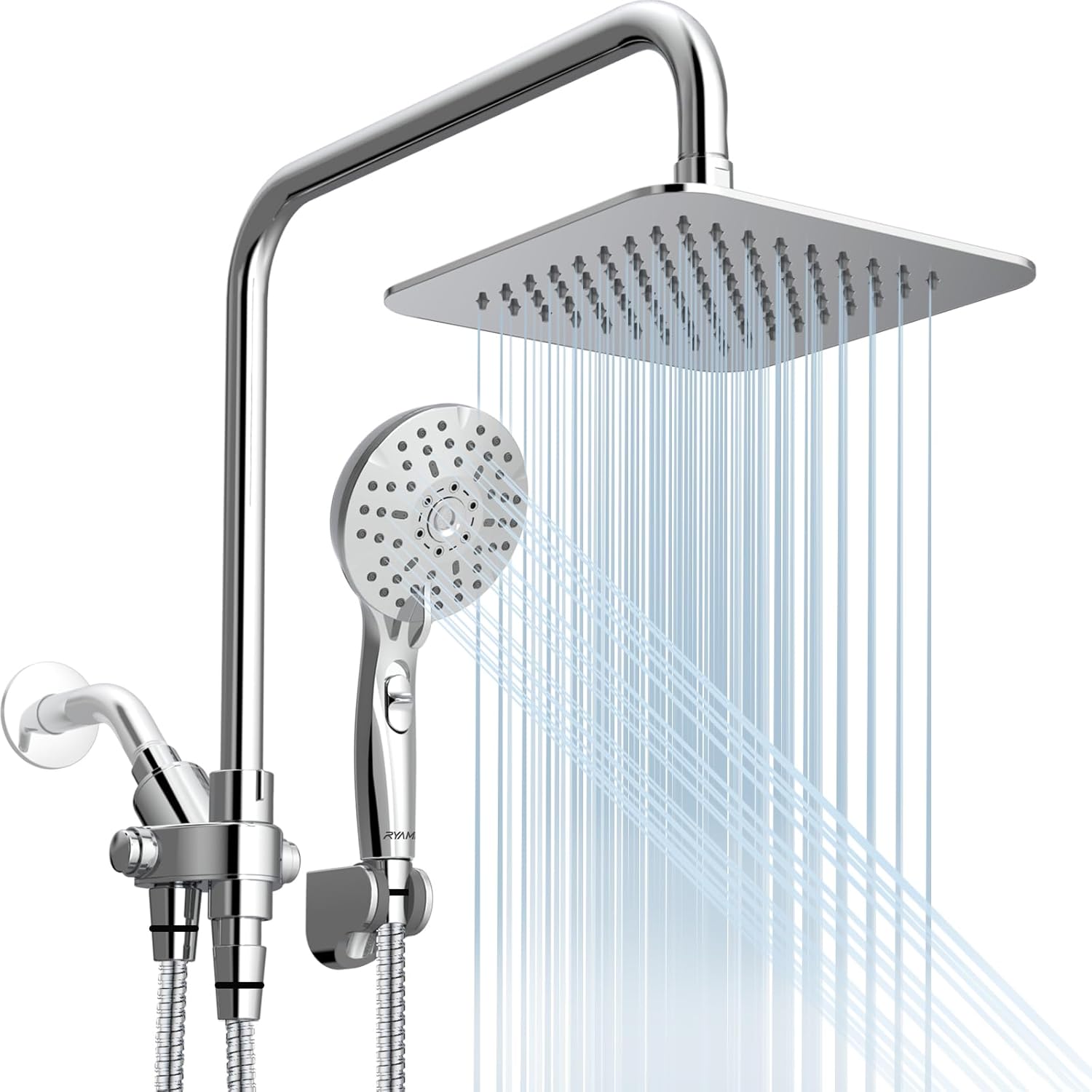 Ryamen Dual Shower Head Combo, 8 High Pressure Rain Shower Head with Handheld Spray, 6 Settings Handheld Showerhead, 15 Height Adjustable Slide Bar, Angle Adjustable, Chrome Polished Ryamen Dual Shower Head Combo, 8 High Pressure Rain Shower Head with Handheld Spray, 6 Settings Handheld Showerhead, 15 Height Adjustable Slide Bar, Angle Adjustable, Chrome Polished