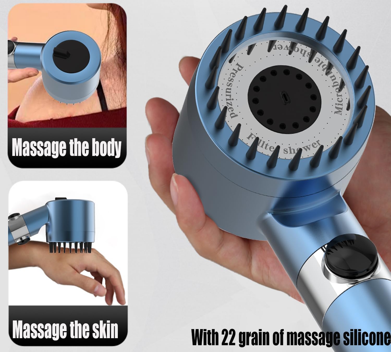 Shower Head with Handheld, Shower Heads High Pressure, High Flow Even with Low Water Pressure-Hand Held Showerhead Set,3 Modes Filtered Showerhead with 59″Replacement Hose/Bracket/Cotton Filters