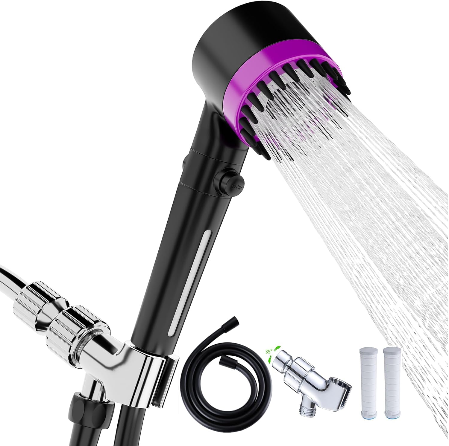 Shower Head with Handheld, Shower Heads High Pressure, High Flow Even with Low Water Pressure-Hand Held Showerhead Set,3 Modes Filtered Showerhead with 59″Replacement Hose/Bracket/Cotton Filters