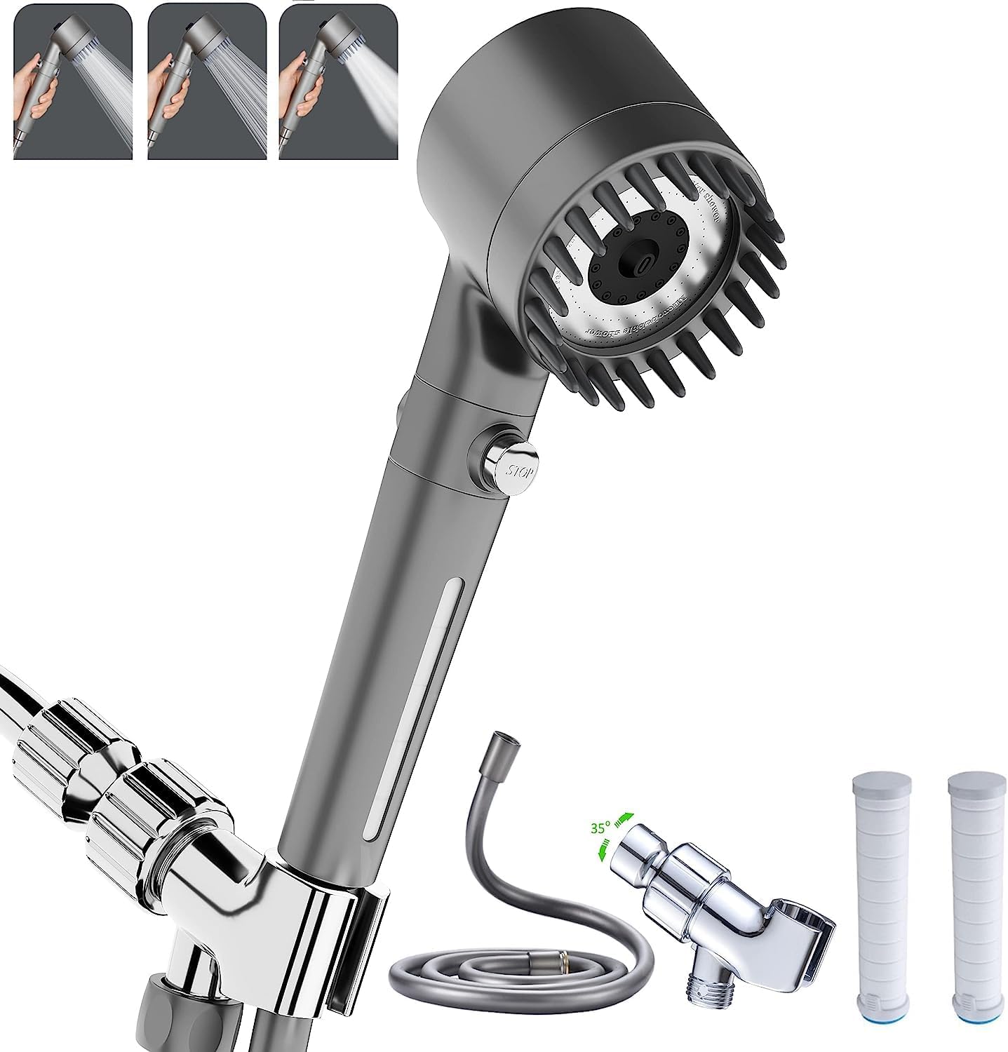 Shower Head with Handheld, Shower Heads High Pressure, High Flow Even with Low Water Pressure-Hand Held Showerhead Set,3 Modes Filtered Showerhead with 59″Replacement Hose/Bracket/Cotton Filters