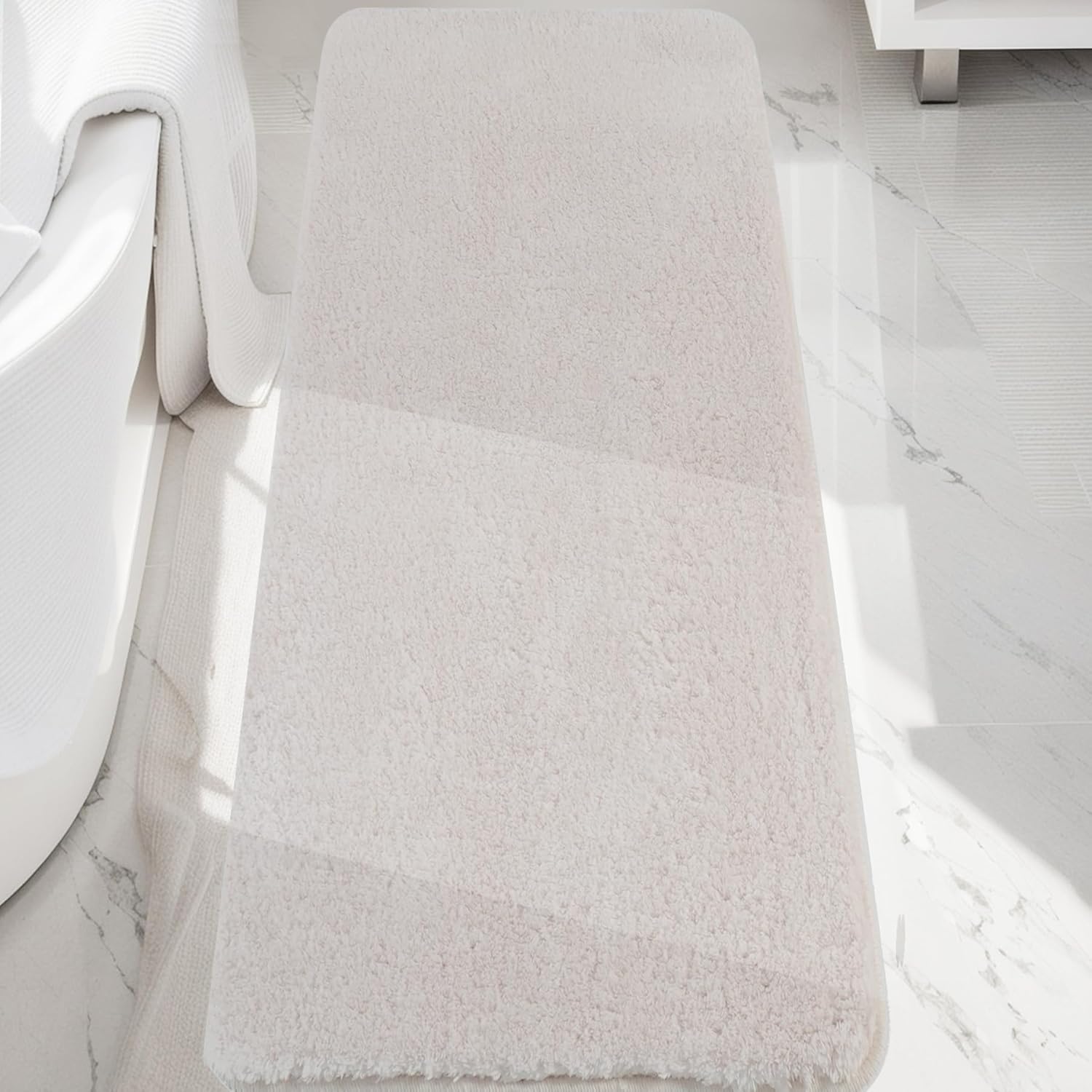 Yancorp Plush Thick Bath Mat 24x59, Soft Non-Slip Machine Washable Absorbent Microfiber Cream Bathroom Carpet for Shower  Bathtub