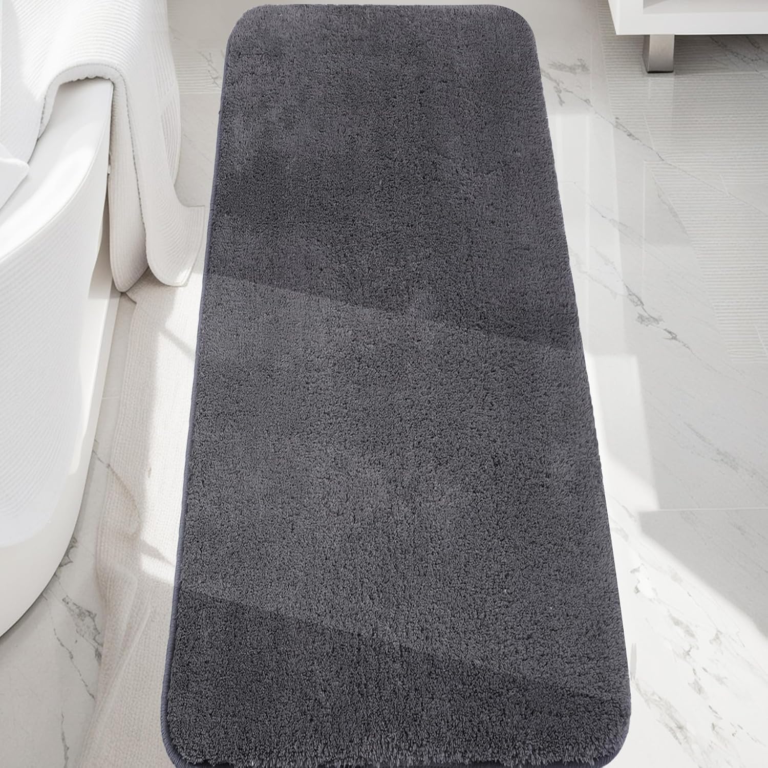 Yancorp Plush Thick Bath Mat 24x59, Soft Non-Slip Machine Washable Absorbent Microfiber Cream Bathroom Carpet for Shower  Bathtub