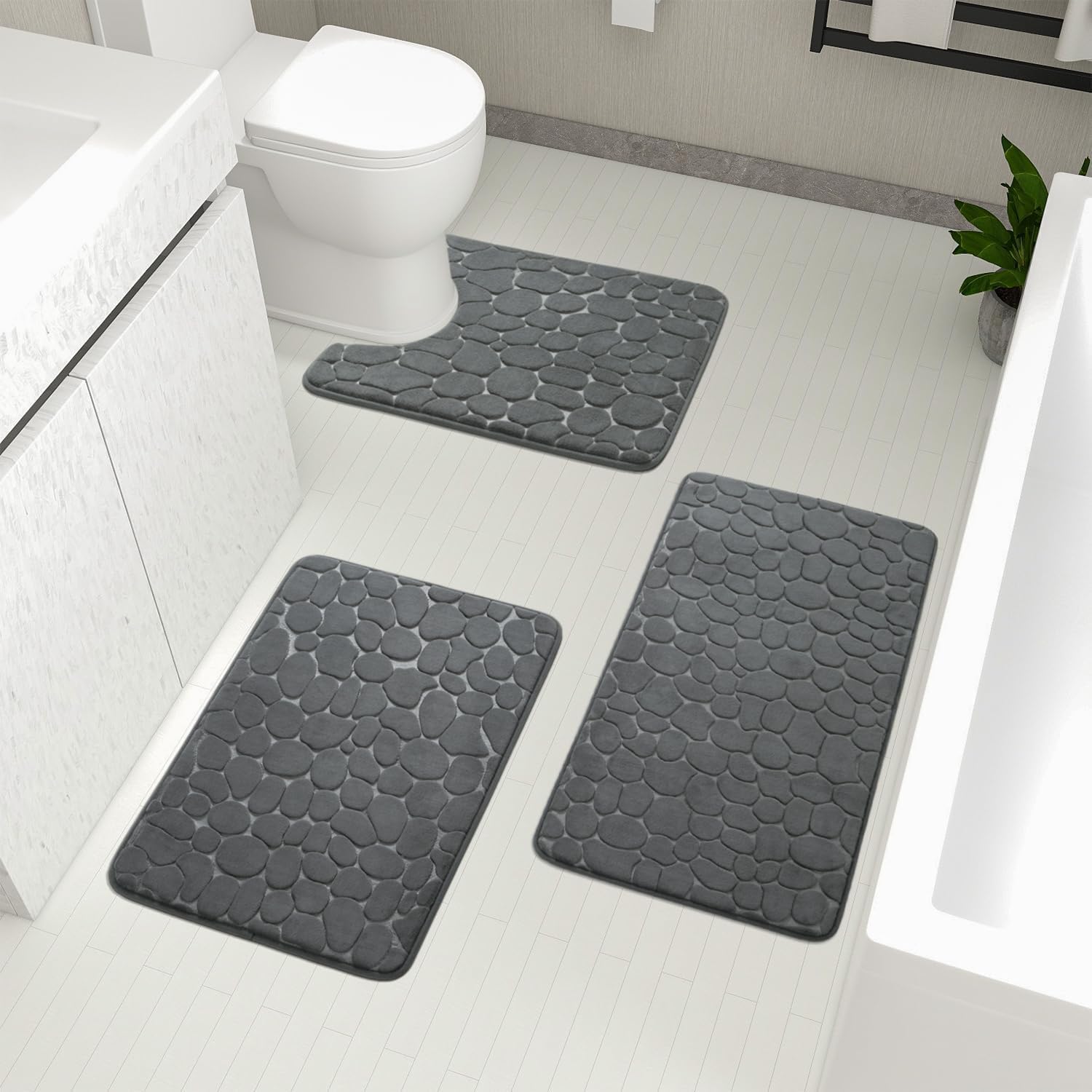 YIHOUSE Bathroom Rugs Mat Set 5 Piece Dark Grey, Memory Foam Bath Mats Sets, Non Slip Water Absorbent Washable Bath Rugs for Sink, Toilet and Floor YIHOUSE Bathroom Rugs Mat Set 5 Piece Dark Grey, Memory Foam Bath Mats Sets, Non Slip Water Absorbent Washable Bath Rugs for Sink, Toilet and Floor