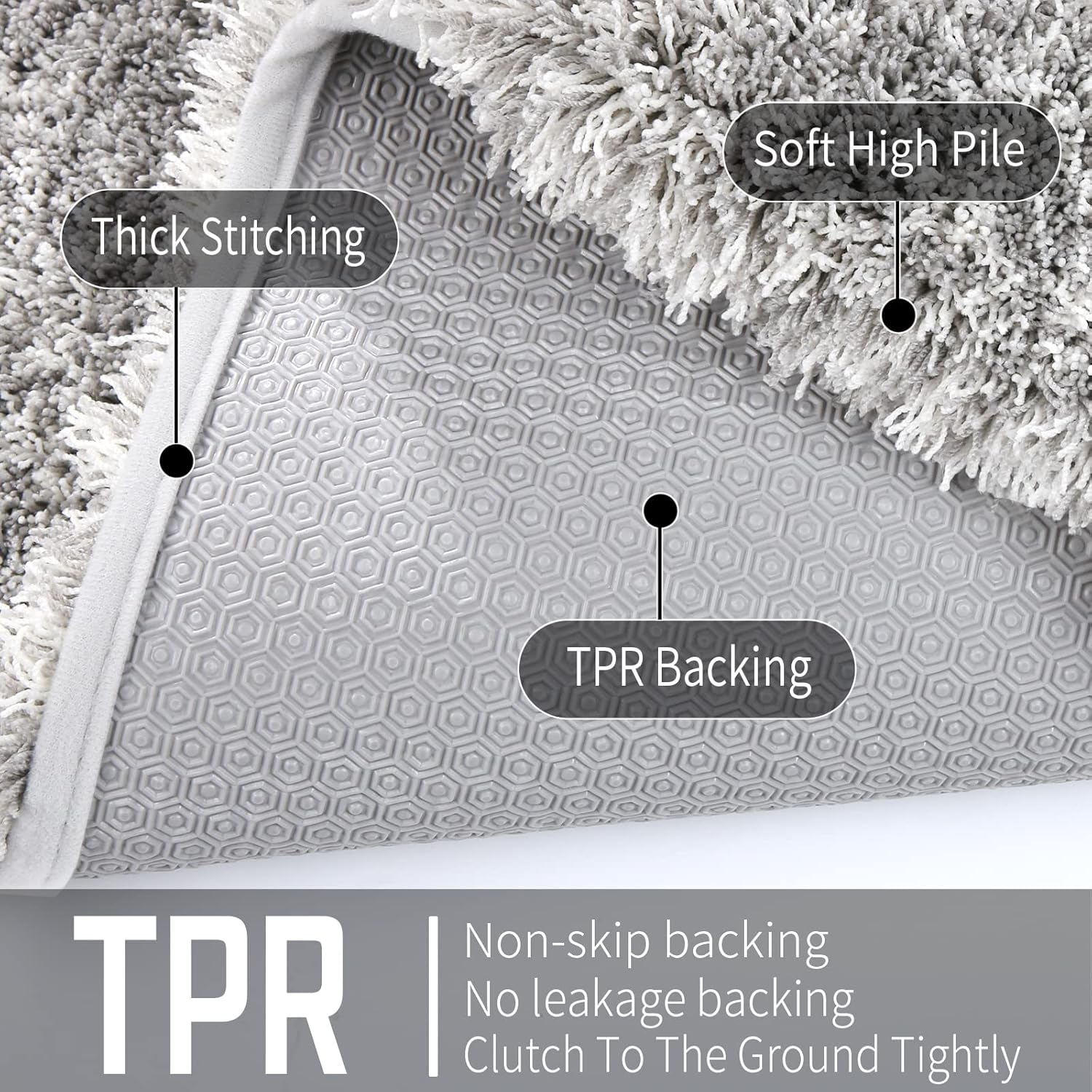 Yimobra Bathroom Rugs Sets 2 Piece, Soft Absorbent Bath Mat and U-Shaped Toilet Rug with Non Slip Backing, Machine Washable, Plush Shaggy Bath Mats for Bathroom, 24x17+24x20, Light Gray and White