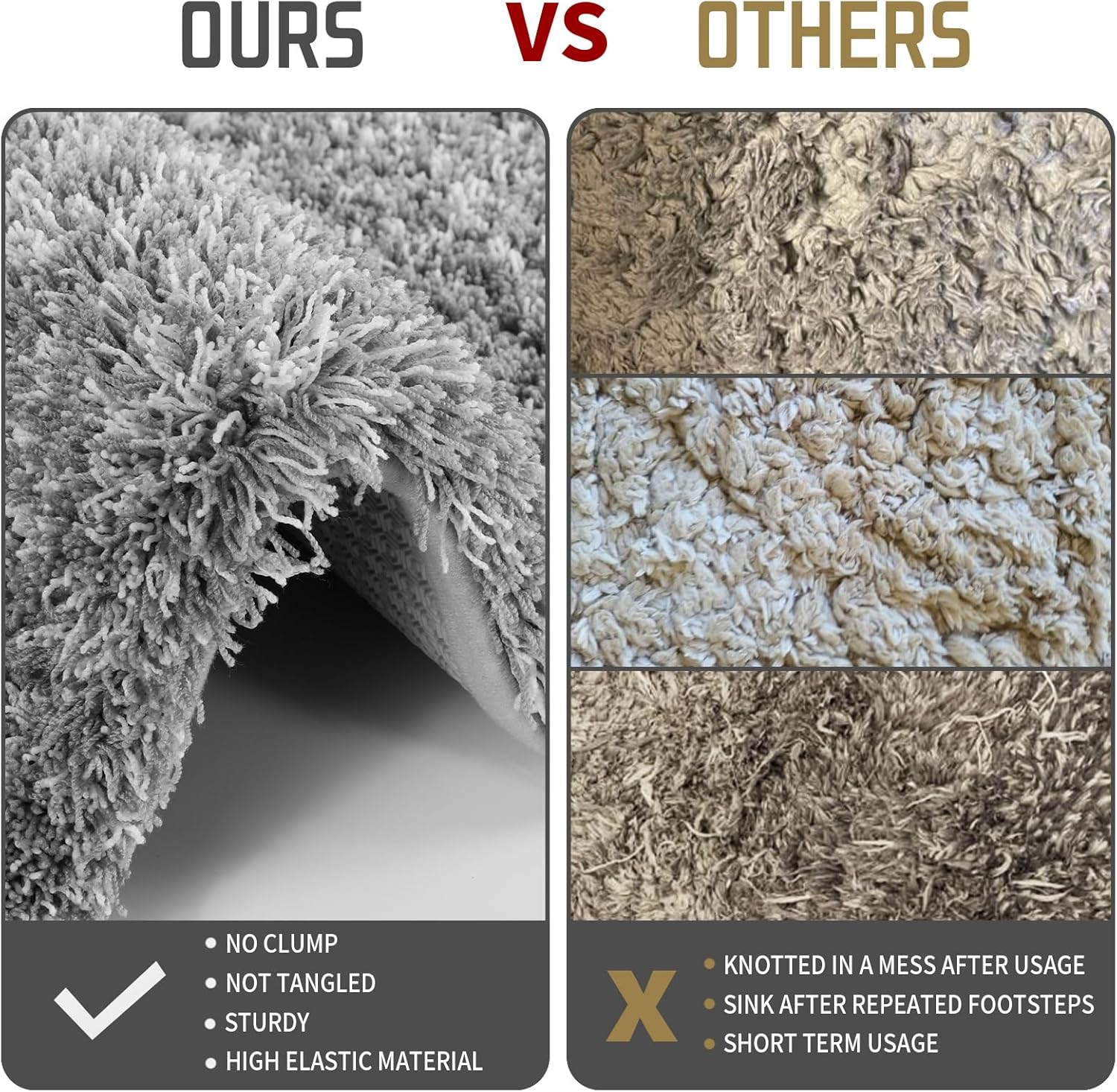 Yimobra Bathroom Rugs Sets 2 Piece, Soft Absorbent Bath Mat and U-Shaped Toilet Rug with Non Slip Backing, Machine Washable, Plush Shaggy Bath Mats for Bathroom, 24x17+24x20, Light Gray and White