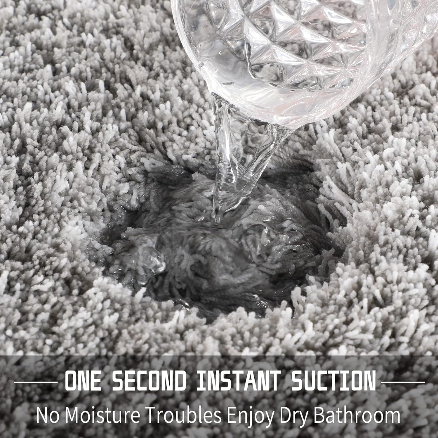 Yimobra Bathroom Rugs Sets 2 Piece, Soft Absorbent Bath Mat and U-Shaped Toilet Rug with Non Slip Backing, Machine Washable, Plush Shaggy Bath Mats for Bathroom, 24x17+24x20, Light Gray and White