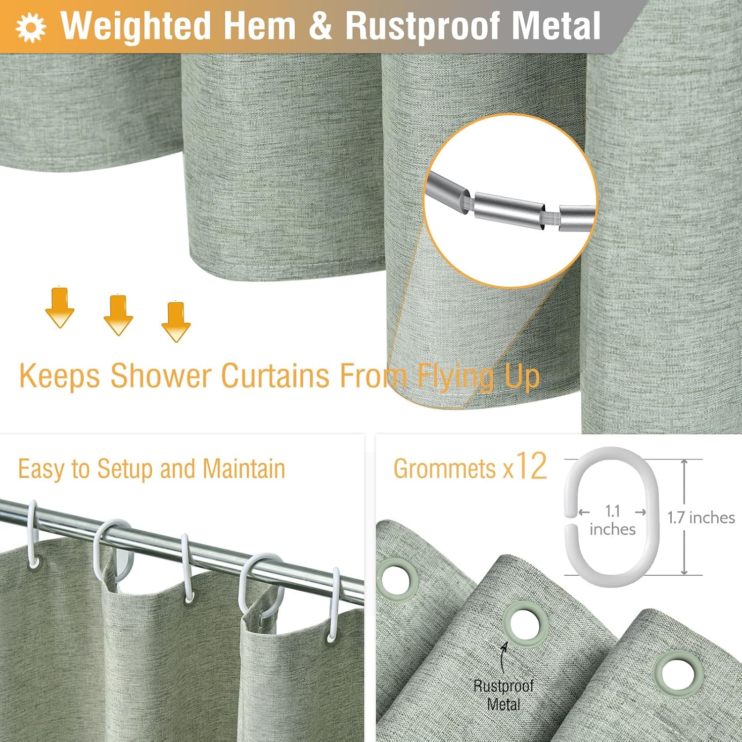 BTTN Fabric Shower Curtain, Linen Textured Heavy Duty Polyester Cloth Shower Curtain Set with 12 Plastic Hooks, Hotel Luxury Waterproof Decorative Shower Curtains for Bathroom - 72x72 - Beige/Cream