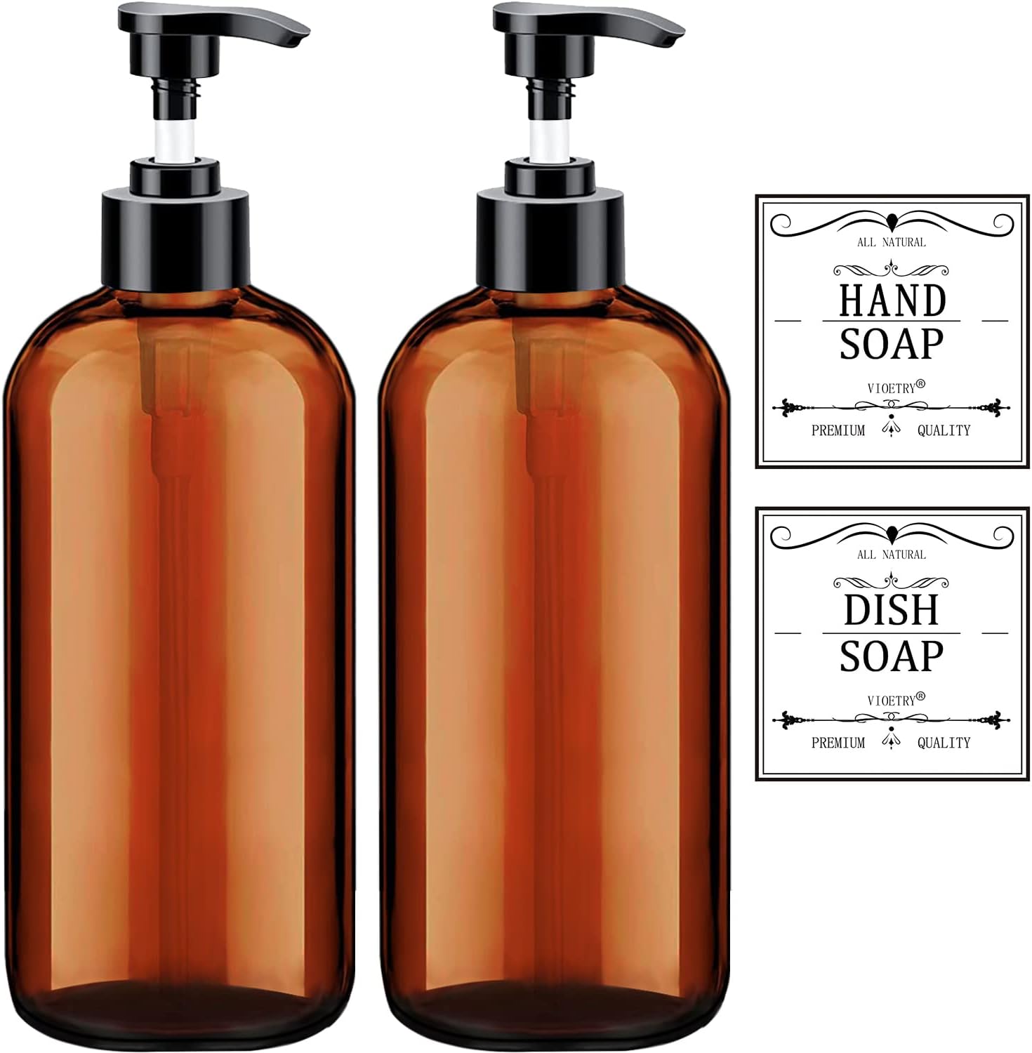 Clear Soap Dispenser with Rust Proof Pump, Waterproof Labels (2 Pack,16 Oz), Plastic Hand Soap Dish Soap Dispenser for Kitchen Bathroom Clear Soap Dispenser with Rust Proof Pump, Waterproof Labels (2 Pack,16 Oz), Plastic Hand Soap Dish Soap Dispenser for Kitchen Bathroom