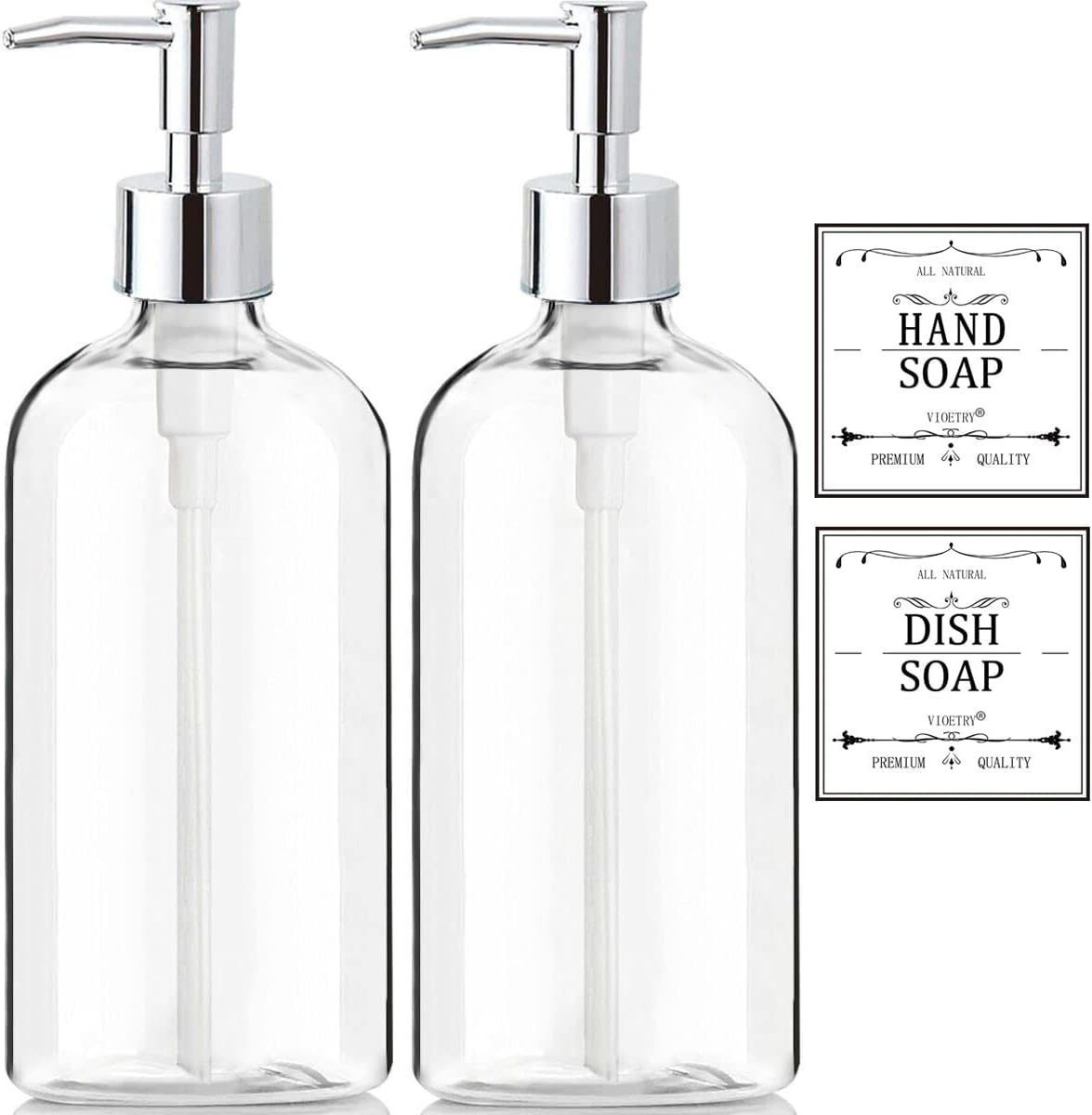 Clear Soap Dispenser with Rust Proof Pump, Waterproof Labels (2 Pack,16 Oz), Plastic Hand Soap Dish Soap Dispenser for Kitchen Bathroom Clear Soap Dispenser with Rust Proof Pump, Waterproof Labels (2 Pack,16 Oz), Plastic Hand Soap Dish Soap Dispenser for Kitchen Bathroom