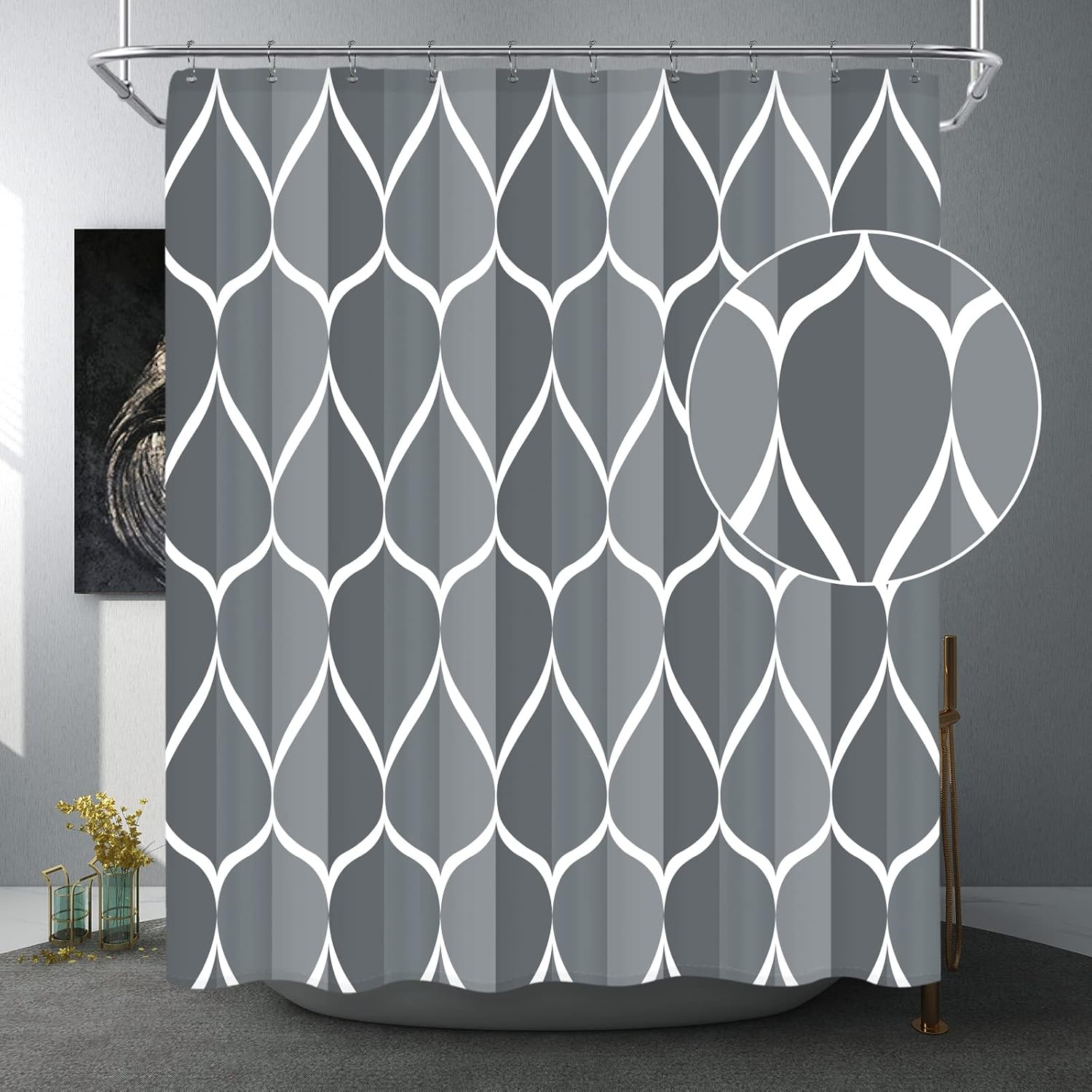 Gelbchu Grey Shower Curtain, Waterproof Design and Polyester, Quick-Drying, Weighted Hem, Shower Curtains Set for Bathroom W 72 x H 72, Machine Washable with 12 Hooks Gelbchu Grey Shower Curtain, Waterproof Design and Polyester, Quick-Drying, Weighted Hem, Shower Curtains Set for Bathroom W 72 x H 72, Machine Washable with 12 Hooks