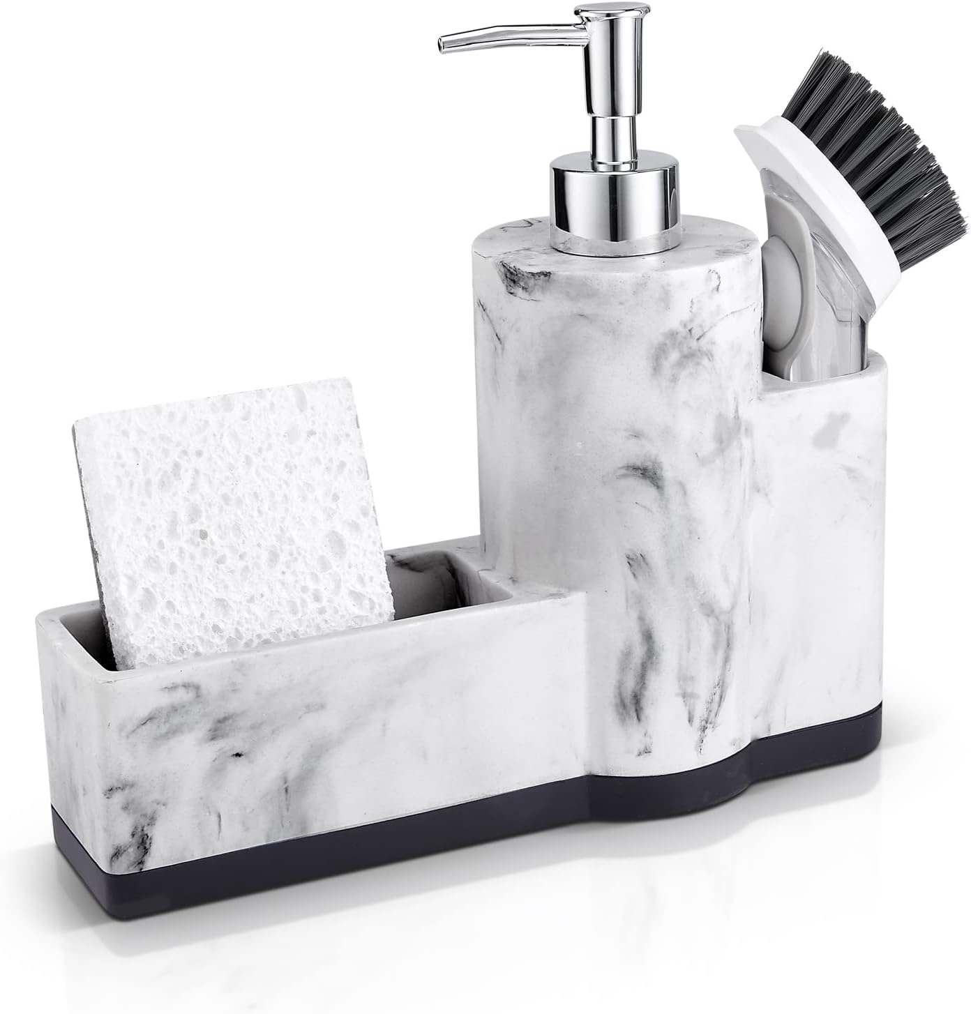 ZCCZ White Soap Dispenser with Sponge Holder, Kitchen Soap Dispenser Pump, Sponge Caddy and Brush Holder 3 in 1 Set Organizer for Sink Countertop, Removable Tray, Marble Look (Brush NOT Included) ZCCZ White Soap Dispenser with Sponge Holder, Kitchen Soap Dispenser Pump, Sponge Caddy and Brush Holder 3 in 1 Set Organizer for Sink Countertop, Removable Tray, Marble Look (Brush NOT Included)