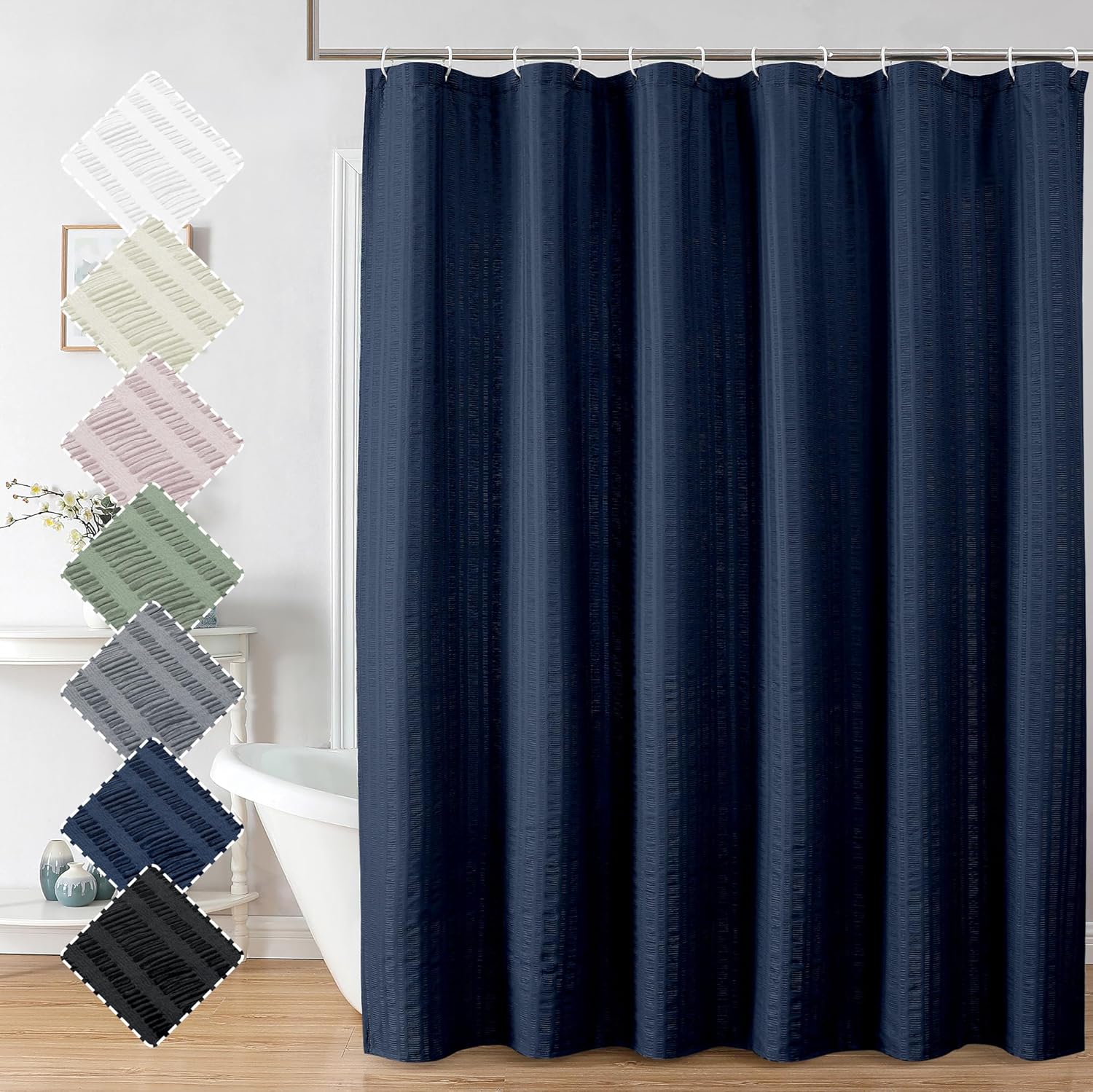 Aiyufeng Moga Navy Blue Fabric Shower Curtains for Bathroom - Blue Hotel Spa Polyester Cloth Bath Curtain with 12 Holes, 72x72, Machine Washable, Navy Blue Aiyufeng Moga Navy Blue Fabric Shower Curtains for Bathroom - Blue Hotel Spa Polyester Cloth Bath Curtain with 12 Holes, 72x72, Machine Washable, Navy Blue