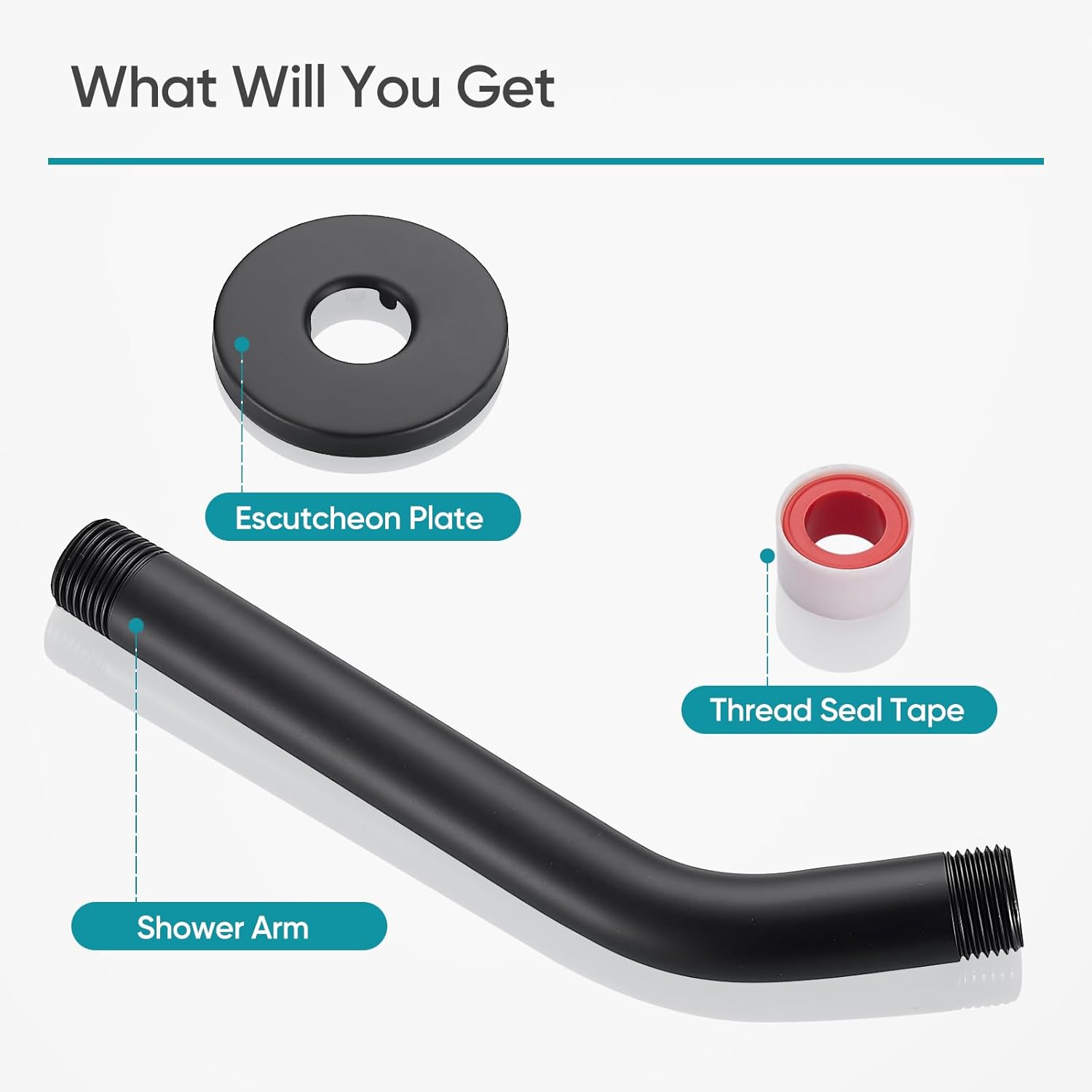 Cobbe Shower Arm with Flange and Teflon Tape, 6-Inches Wall Mounted Shower Pipe Arm Extension for Fixed Shower Head, Matte Black Cobbe Shower Arm with Flange and Teflon Tape, 6-Inches Wall Mounted Shower Pipe Arm Extension for Fixed Shower Head, Matte Black