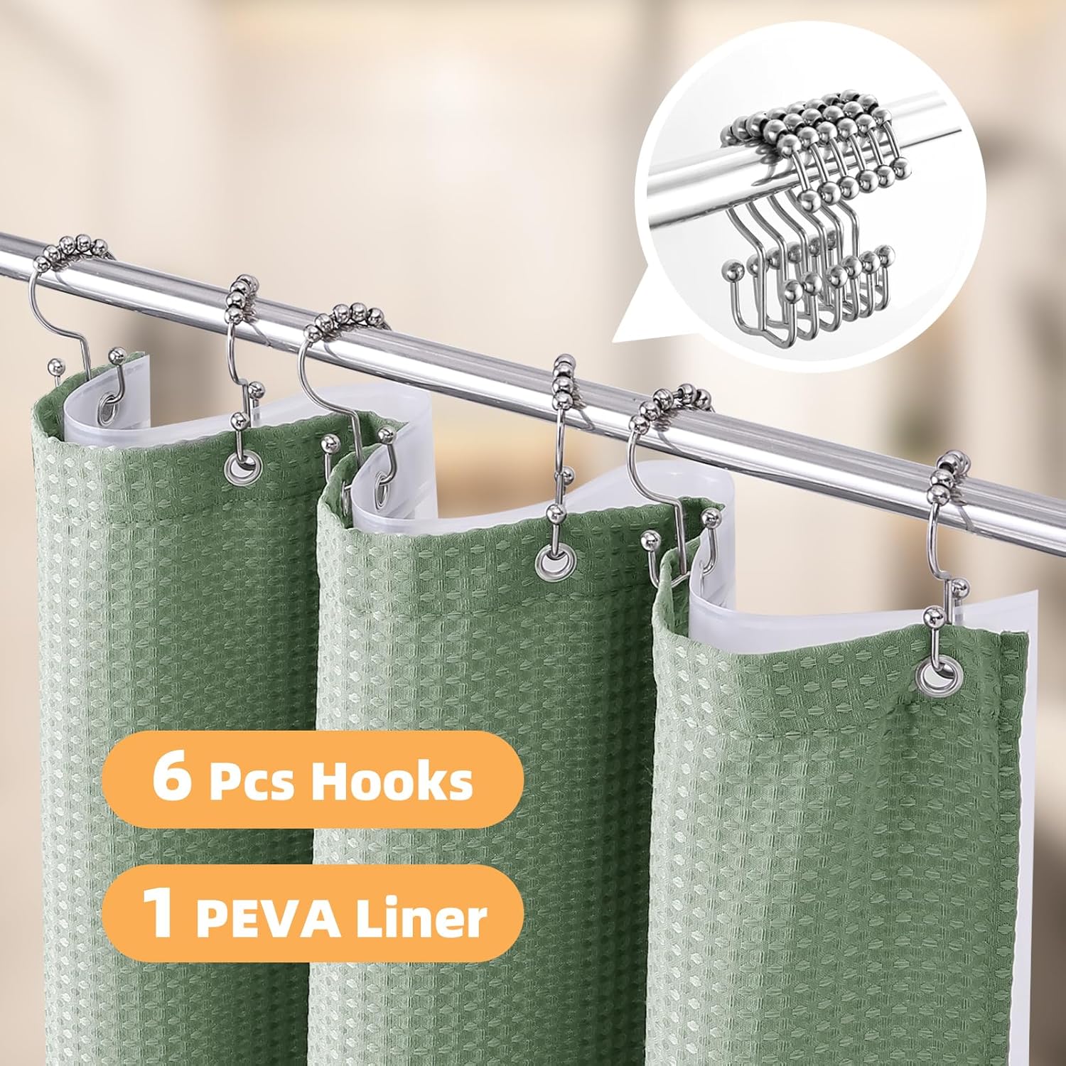 LaCyan 3 in 1 Waterproof Waffle Weave Shower Curtain and Clear Liner Set with 12 Stainless Steel Hooks Double Sided for Bathroom 72 Inches Heavy Duty Polyester Fabric Shower Curtains 72x72 LaCyan 3 in 1 Waterproof Waffle Weave Shower Curtain and Clear Liner Set with 12 Stainless Steel Hooks Double Sided for Bathroom 72 Inches Heavy Duty Polyester Fabric Shower Curtains 72x72