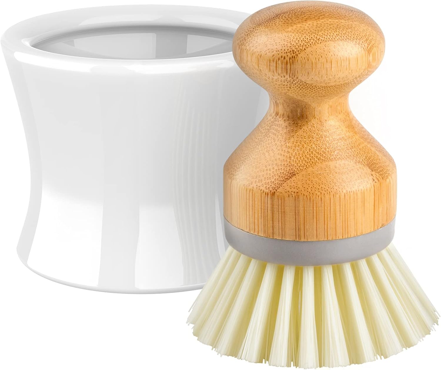 MR.SIGA Dish Soap Dispenser Holder, Bamboo Dish Brush with Soap Dispenser Set, Includes 4 Replaceable Sponges, Dish Brush Holder in White MR.SIGA Dish Soap Dispenser Holder, Bamboo Dish Brush with Soap Dispenser Set, Includes 4 Replaceable Sponges, Dish Brush Holder in White