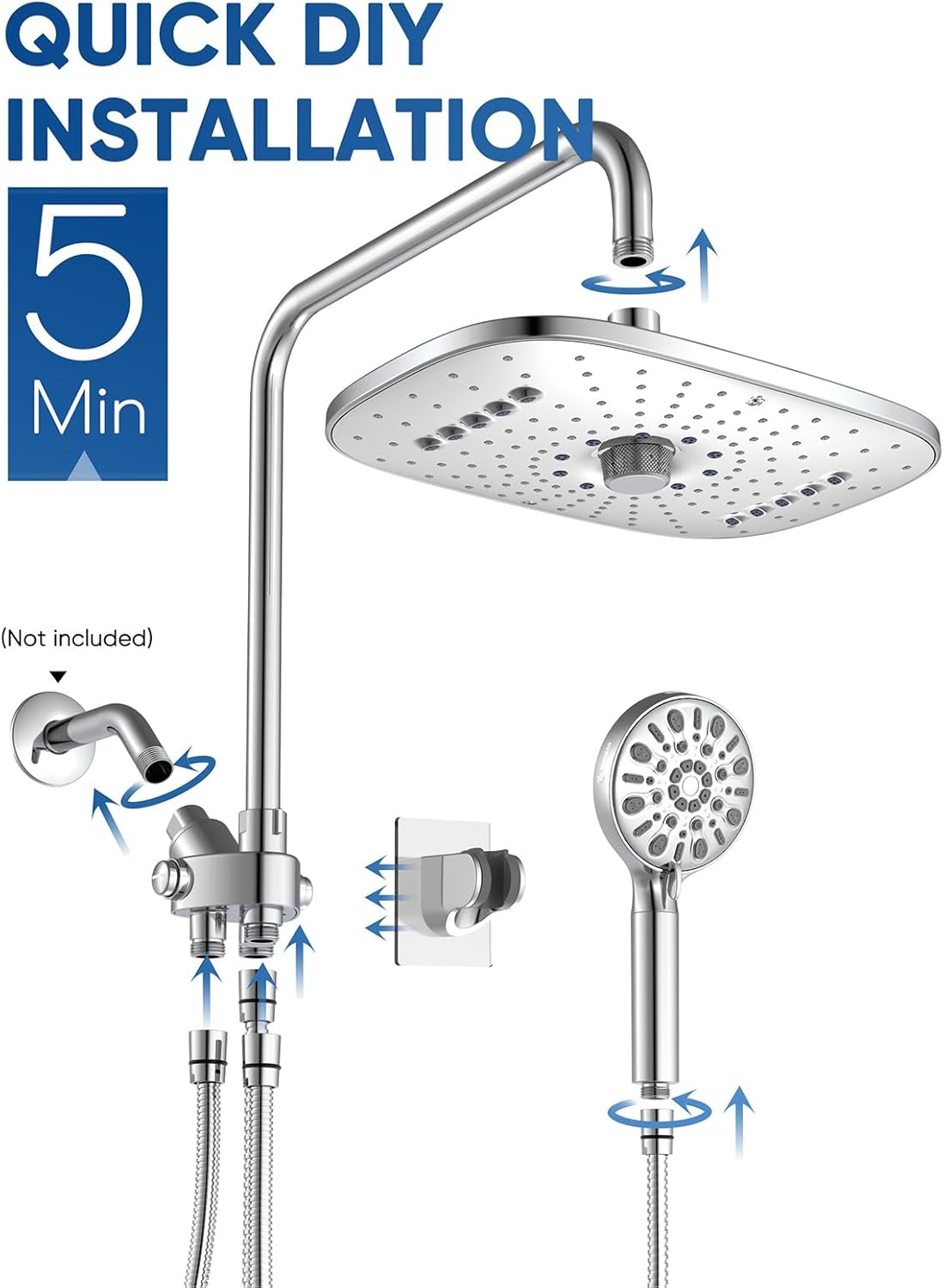 12 Inch Dual Shower Head with Handheld Spray Combo 8+3 Settings - Rain Showerhead High Pressure with Filter - Soft Water Showerheads with Hose - 14.2 Height/Angle Adjustable Slide Bar 12 Inch Dual Shower Head with Handheld Spray Combo 8+3 Settings - Rain Showerhead High Pressure with Filter - Soft Water Showerheads with Hose - 14.2 Height/Angle Adjustable Slide Bar