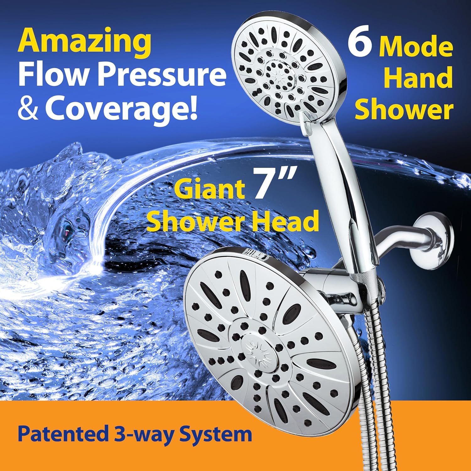 AquaDance 7 Premium High Pressure 3-Way Rainfall Combo Combines The Best of Both Worlds-Enjoy Luxurious Rain Showerhead and 6-Setting Hand Held Shower Separately or Together, Chrome AquaDance 7 Premium High Pressure 3-Way Rainfall Combo Combines The Best of Both Worlds-Enjoy Luxurious Rain Showerhead and 6-Setting Hand Held Shower Separately or Together, Chrome