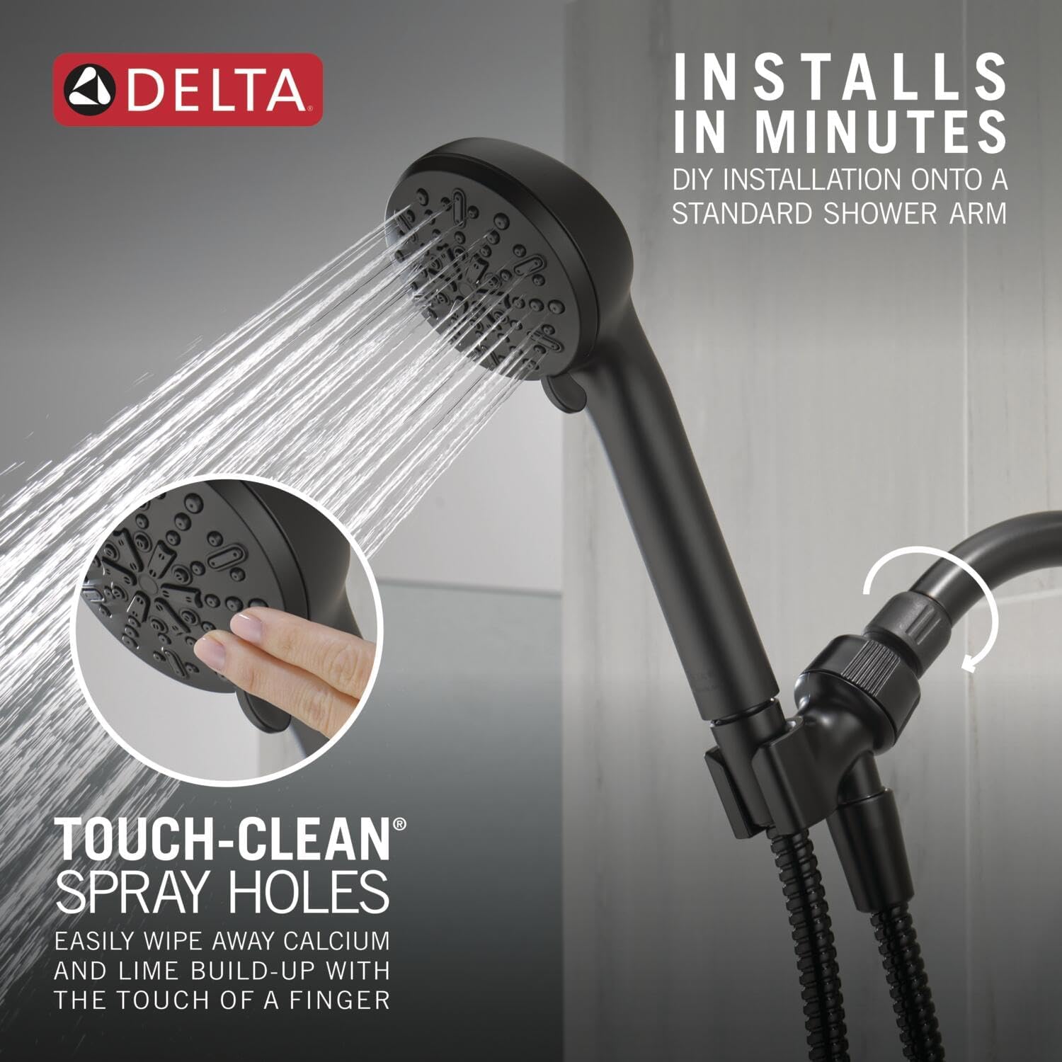 Delta Faucet 4-Spray Handheld Shower Head, Black Shower Head with Hose, Showerheads Handheld Showers, Handheld Shower Heads, Detachable Shower Head, Hand Shower 2.5 GPM, Matte Black 75413DBL Delta Faucet 4-Spray Handheld Shower Head, Black Shower Head with Hose, Showerheads Handheld Showers, Handheld Shower Heads, Detachable Shower Head, Hand Shower 2.5 GPM, Matte Black 75413DBL