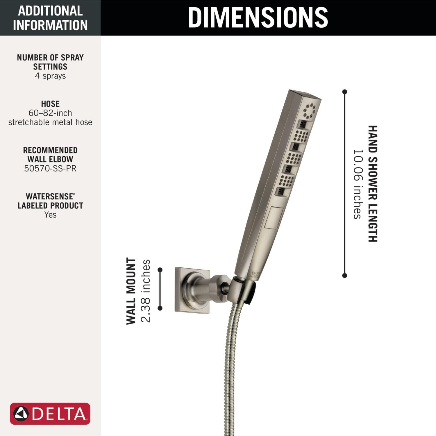 Delta Faucet Tetra H2Okinetic Hand Held Shower with Hose, Brushed Nickel Handheld Shower Head, Hand Shower, Handheld Shower, Detachable Shower Head, Lumicoat Stainless 55140-SS-PR Delta Faucet Tetra H2Okinetic Hand Held Shower with Hose, Brushed Nickel Handheld Shower Head, Hand Shower, Handheld Shower, Detachable Shower Head, Lumicoat Stainless 55140-SS-PR