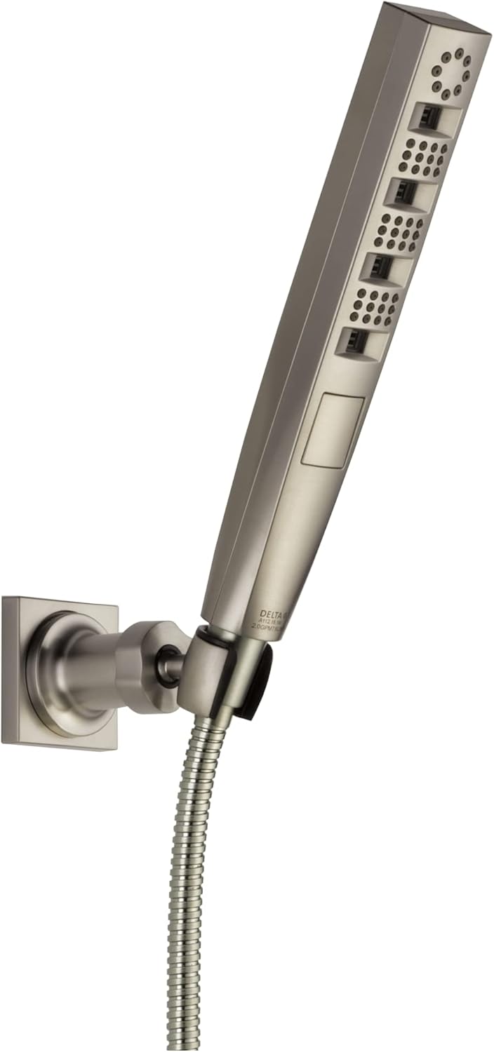 Delta Faucet Tetra H2Okinetic Hand Held Shower with Hose, Brushed Nickel Handheld Shower Head, Hand Shower, Handheld Shower, Detachable Shower Head, Lumicoat Stainless 55140-SS-PR Delta Faucet Tetra H2Okinetic Hand Held Shower with Hose, Brushed Nickel Handheld Shower Head, Hand Shower, Handheld Shower, Detachable Shower Head, Lumicoat Stainless 55140-SS-PR