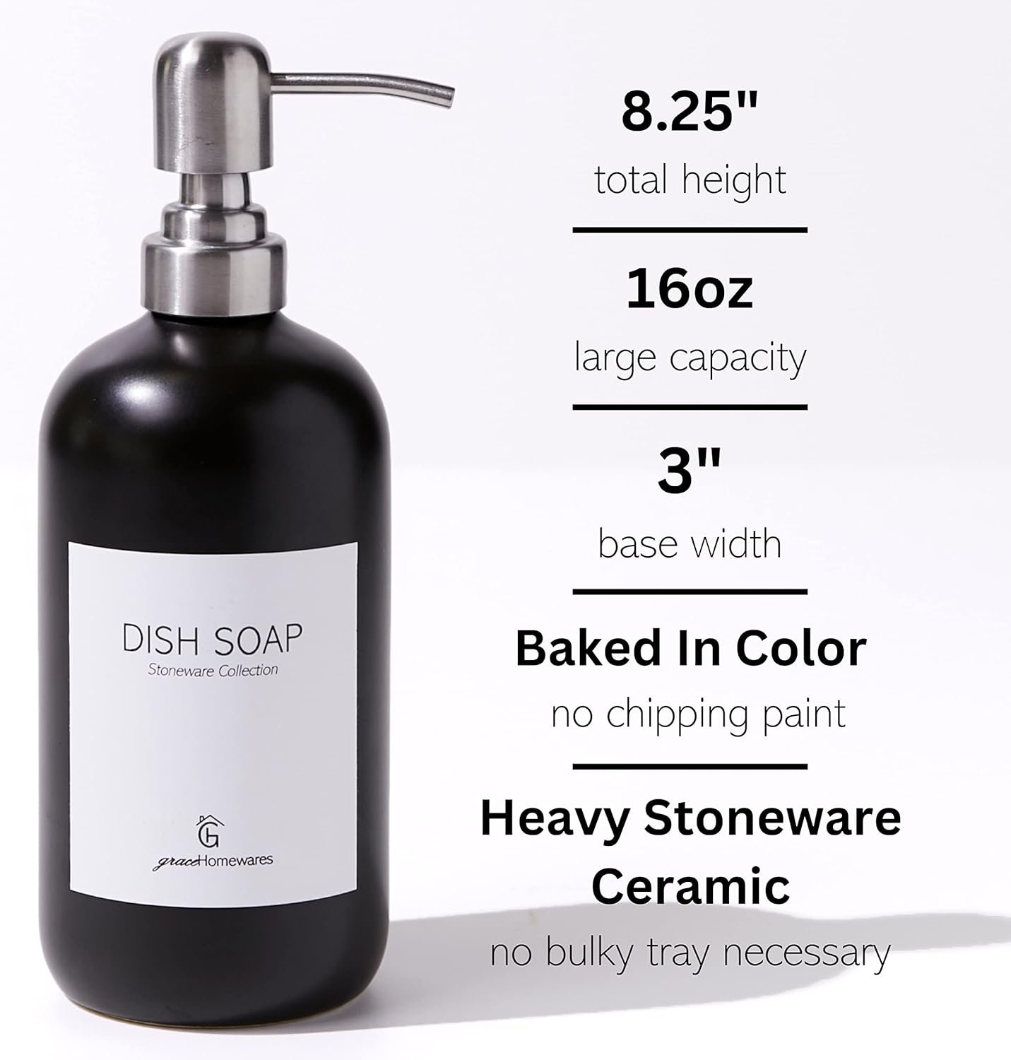 GraceHomewares Stoneware Ceramic Dish Soap Dispenser for Kitchen Sink | Kitchen Soap Dispenser Set | Soap Holder | Bathroom Hand Soap Dispenser | Waterproof Labels | 2 Pack | Black w/Silver Pump GraceHomewares Stoneware Ceramic Dish Soap Dispenser for Kitchen Sink | Kitchen Soap Dispenser Set | Soap Holder | Bathroom Hand Soap Dispenser | Waterproof Labels | 2 Pack | Black w/Silver Pump