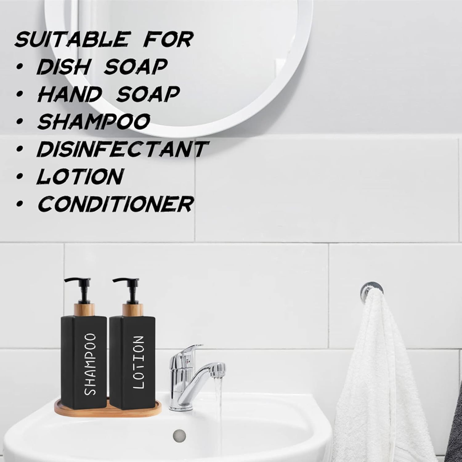 Matt Black Glass Soap Dispenser Set With Tray - 2 Pack 12 oz Hand and Dish Dispenser for Kitchen Bathroom, Refillable Liquid Lotion Square (Black) Matt Black Glass Soap Dispenser Set With Tray - 2 Pack 12 oz Hand and Dish Dispenser for Kitchen Bathroom, Refillable Liquid Lotion Square (Black)
