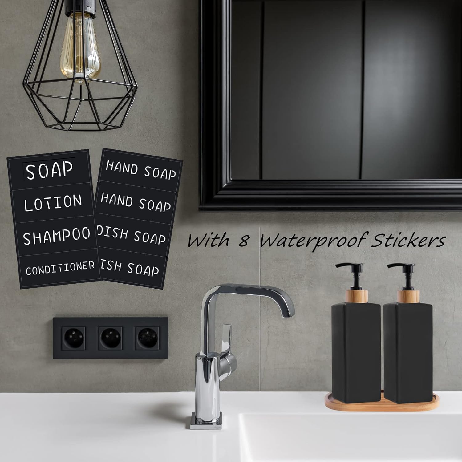 Matt Black Glass Soap Dispenser Set With Tray - 2 Pack 12 oz Hand and Dish Dispenser for Kitchen Bathroom, Refillable Liquid Lotion Square (Black) Matt Black Glass Soap Dispenser Set With Tray - 2 Pack 12 oz Hand and Dish Dispenser for Kitchen Bathroom, Refillable Liquid Lotion Square (Black)