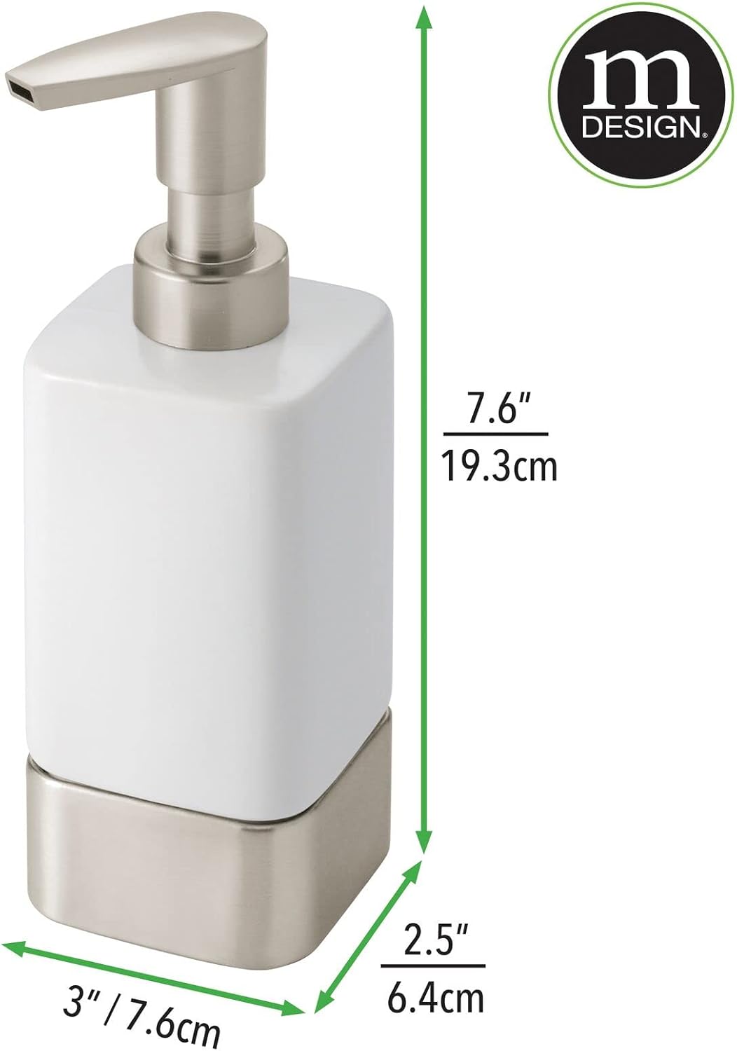 mDesign Square Ceramic Bathroom Soap Dispenser - Decorative, Modern Liquid Soap Dispenser Pump Bottle - Hand Soap/Wash and Lotion Holder for Sink - Unity Collection - 2 Pack - White/Matte Satin mDesign Square Ceramic Bathroom Soap Dispenser - Decorative, Modern Liquid Soap Dispenser Pump Bottle - Hand Soap/Wash and Lotion Holder for Sink - Unity Collection - 2 Pack - White/Matte Satin