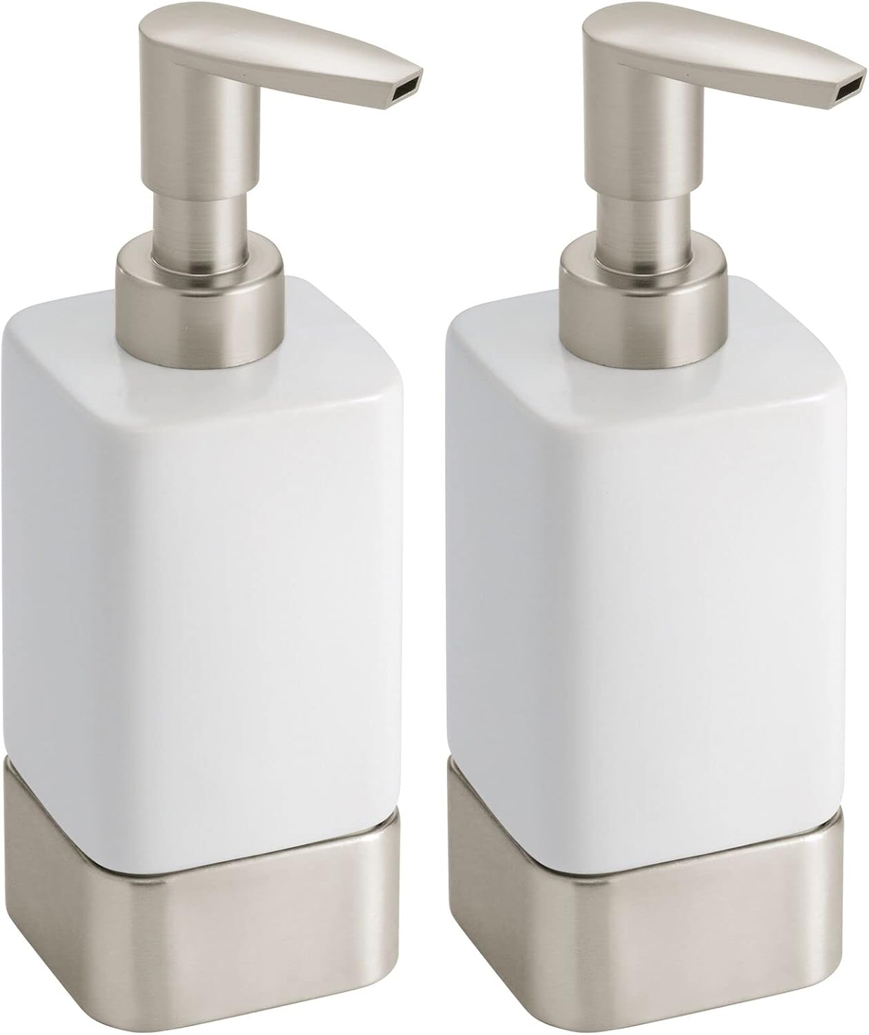 mDesign Square Ceramic Bathroom Soap Dispenser - Decorative, Modern Liquid Soap Dispenser Pump Bottle - Hand Soap/Wash and Lotion Holder for Sink - Unity Collection - 2 Pack - White/Matte Satin mDesign Square Ceramic Bathroom Soap Dispenser - Decorative, Modern Liquid Soap Dispenser Pump Bottle - Hand Soap/Wash and Lotion Holder for Sink - Unity Collection - 2 Pack - White/Matte Satin