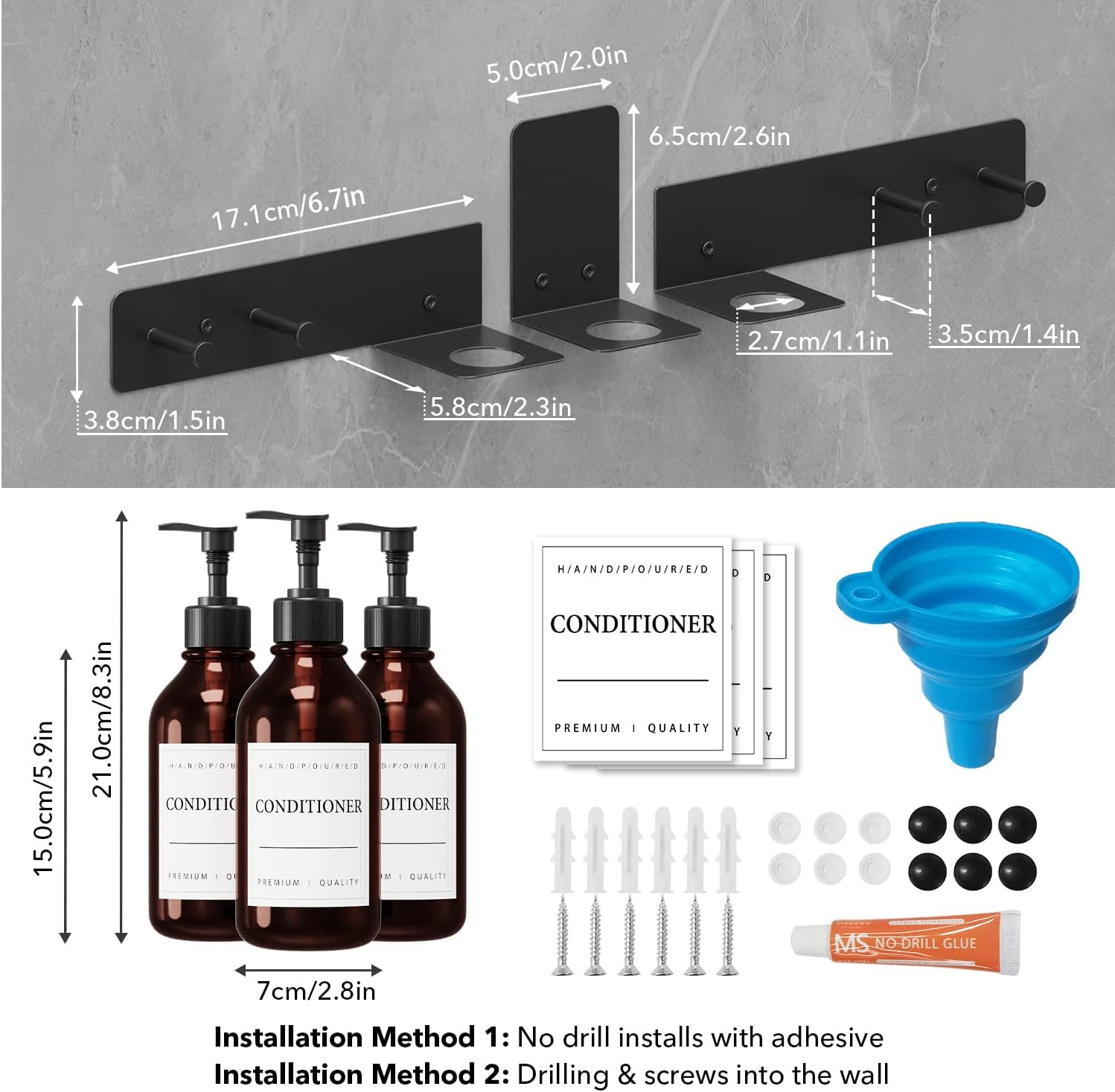 Shampoo Dispenser Wall Mounted 3 Chamber, No Drill Shower Soap and Conditioner Dispenser with Waterproof Labels 4 Hooks for Hanging Towel, Wall Mounted Shower Soap Dispenser for Bathroom Shampoo Dispenser Wall Mounted 3 Chamber, No Drill Shower Soap and Conditioner Dispenser with Waterproof Labels 4 Hooks for Hanging Towel, Wall Mounted Shower Soap Dispenser for Bathroom