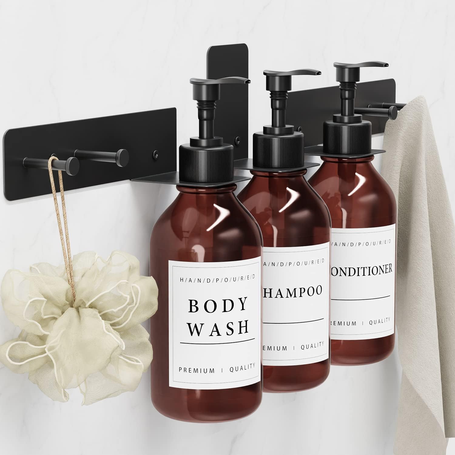 Shampoo Dispenser Wall Mounted 3 Chamber, No Drill Shower Soap and Conditioner Dispenser with Waterproof Labels 4 Hooks for Hanging Towel, Wall Mounted Shower Soap Dispenser for Bathroom Shampoo Dispenser Wall Mounted 3 Chamber, No Drill Shower Soap and Conditioner Dispenser with Waterproof Labels 4 Hooks for Hanging Towel, Wall Mounted Shower Soap Dispenser for Bathroom