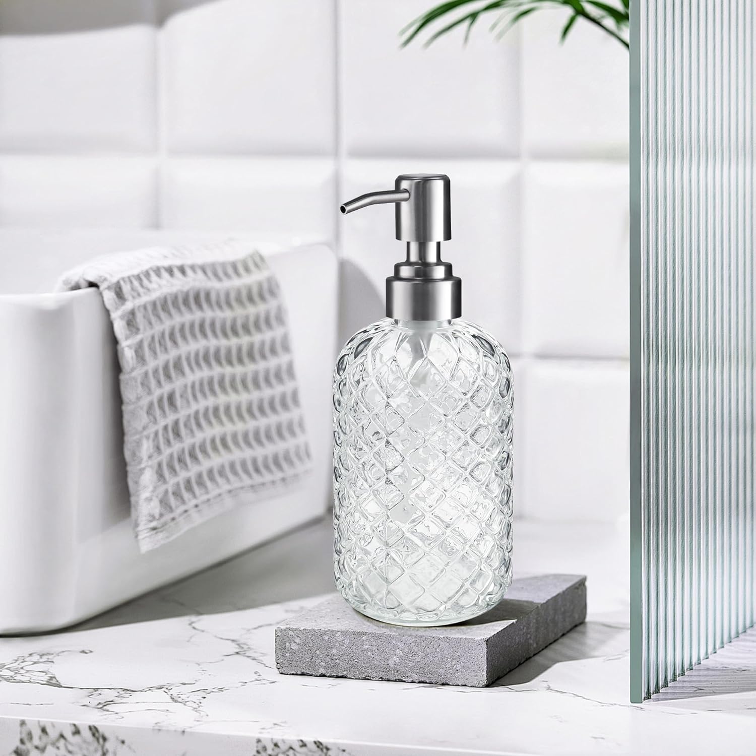 14 Oz Refillable Glass Soap Dispenser with Rust Proof Stainless Steel Pump, for Dispense Hand soap, Body wash, Lotion 14 Oz Refillable Glass Soap Dispenser with Rust Proof Stainless Steel Pump, for Dispense Hand soap, Body wash, Lotion