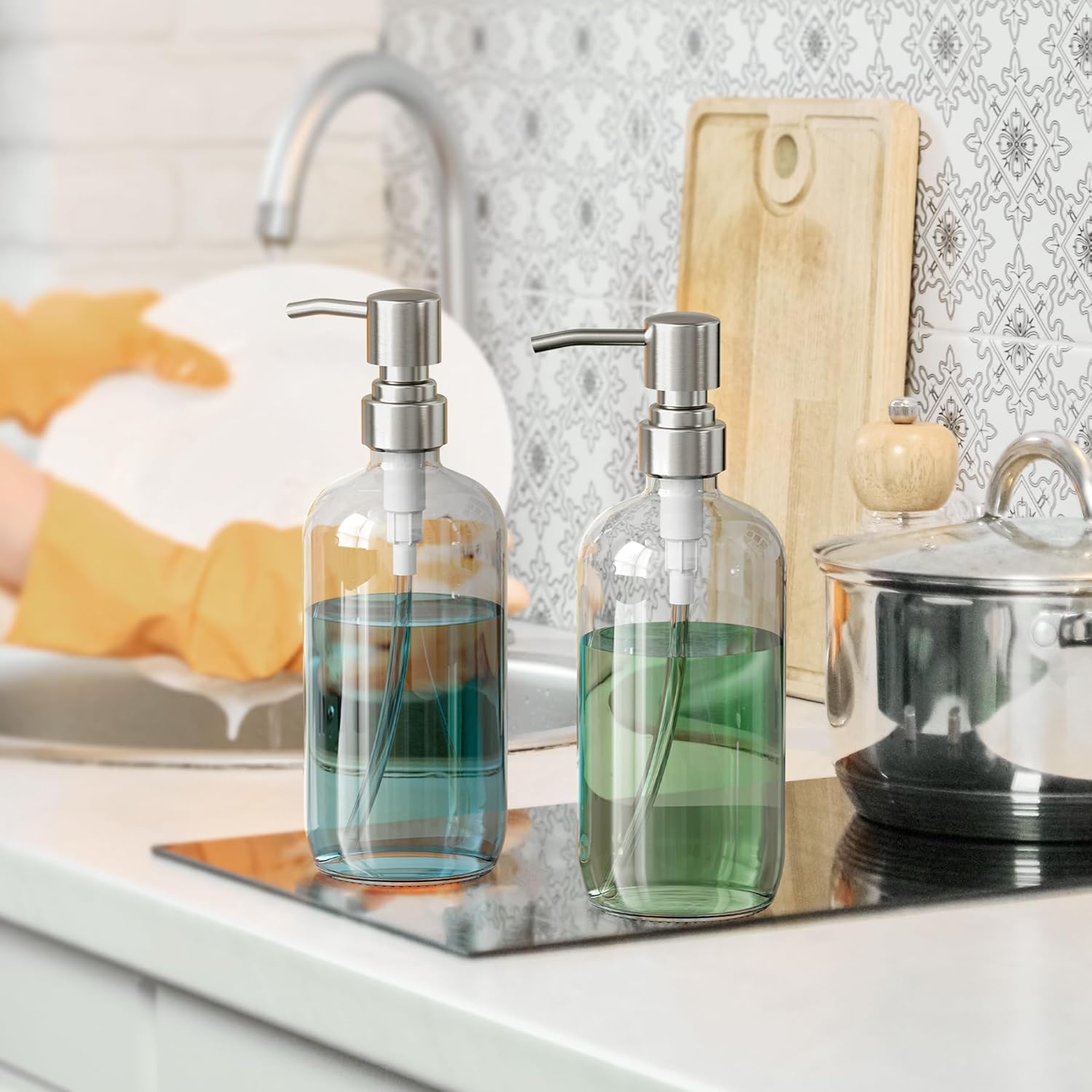 AmazerBath Soap Dispenser, Pack Glass Soap Dispenser with Pump Stainless Steel, Oz Hand Soap Bottles Bathroom Kitchen, Clear AmazerBath Soap Dispenser, Pack Glass Soap Dispenser with Pump Stainless Steel, Oz Hand Soap Bottles Bathroom Kitchen, Clear