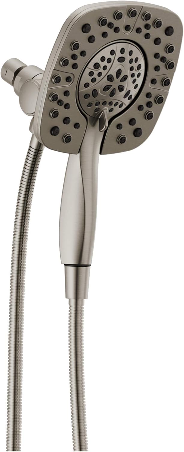 Delta 4-Setting In2ition 2-in-1 Dual Shower Head with HandHeld Spray, Brushed Nickel Detachable Shower Head with Hose, Showerhead, 1.75 GPM Flow Rate, Stainless 58498-SS Delta 4-Setting In2ition 2-in-1 Dual Shower Head with HandHeld Spray, Brushed Nickel Detachable Shower Head with Hose, Showerhead, 1.75 GPM Flow Rate, Stainless 58498-SS