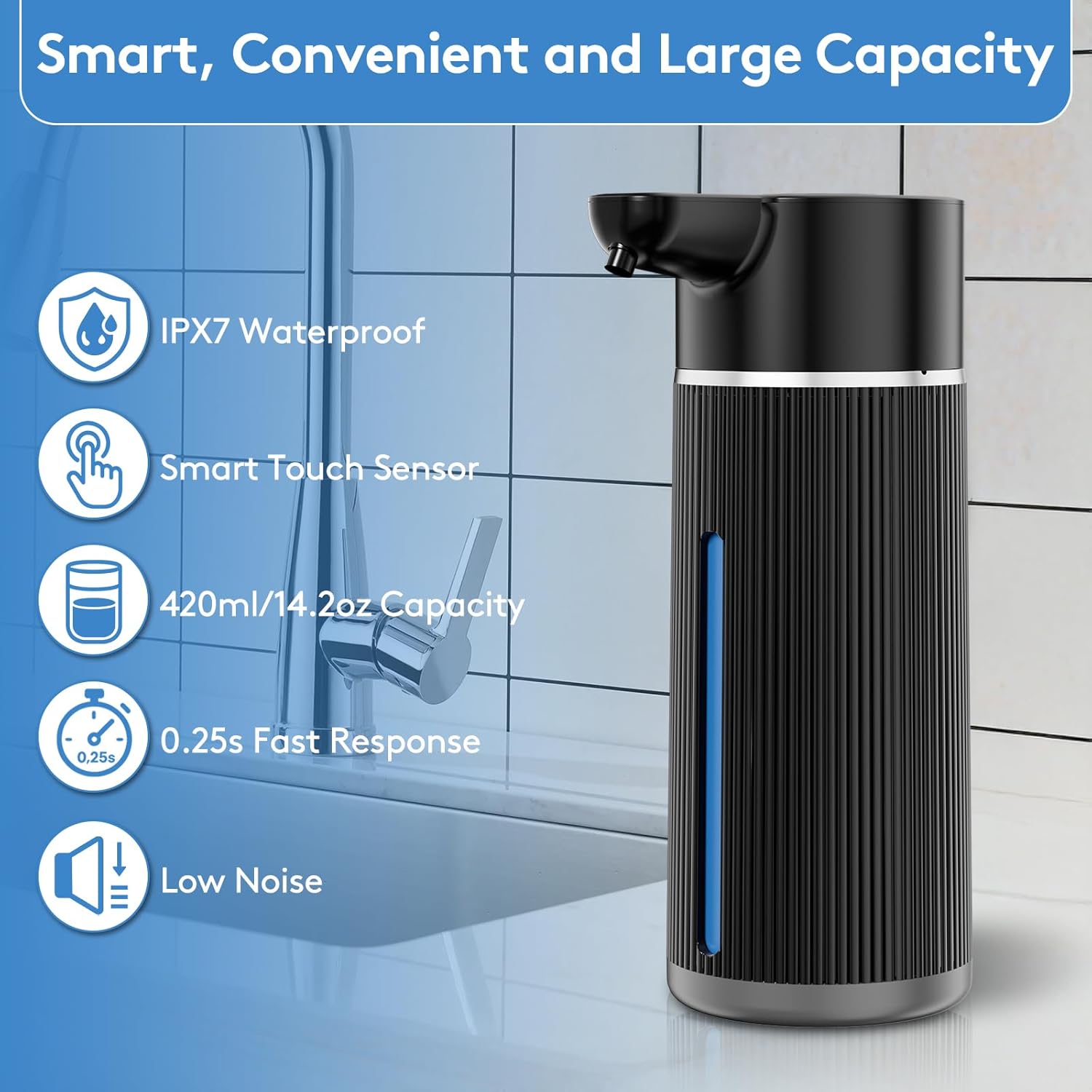 Automatic Soap Dispenser Touchless, 14.2oz/420ml Dish Hand Soap Dispenser for Kitchen Bathroom, Adjustable Volume for Thick Thin Liquid, USB C Rechargeable, Clog-Free, Black Automatic Soap Dispenser Touchless, 14.2oz/420ml Dish Hand Soap Dispenser for Kitchen Bathroom, Adjustable Volume for Thick Thin Liquid, USB C Rechargeable, Clog-Free, Black