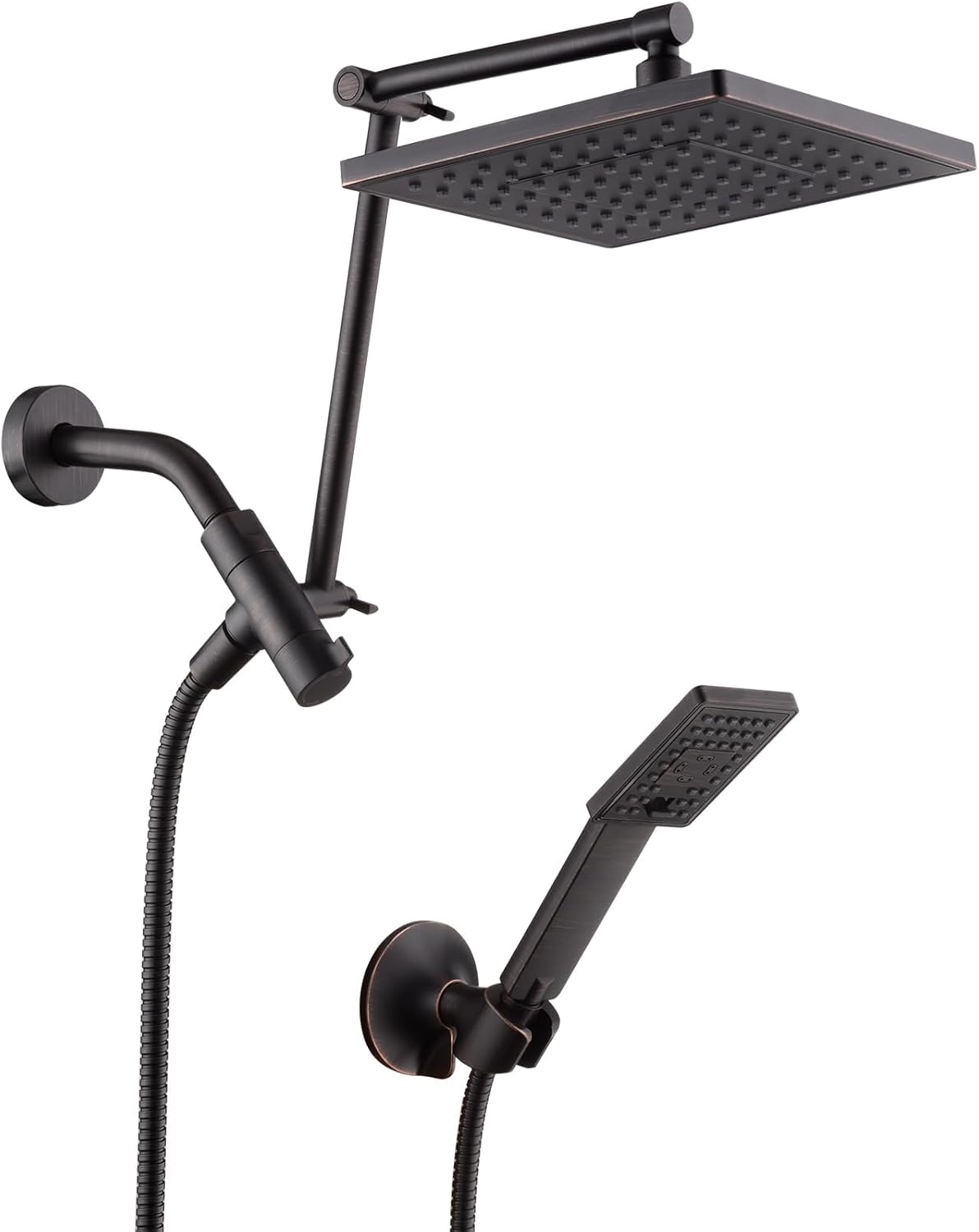BRIGHT SHOWERS Rain Shower Head with Handheld Spray, Inch Rainfall Shower Head Combo with Hose, Adjustable Dual Square Showerhead Set with 3-Way Diverter, Wall Bracket, Brushed Nickel BRIGHT SHOWERS Rain Shower Head with Handheld Spray, Inch Rainfall Shower Head Combo with Hose, Adjustable Dual Square Showerhead Set with 3-Way Diverter, Wall Bracket, Brushed Nickel