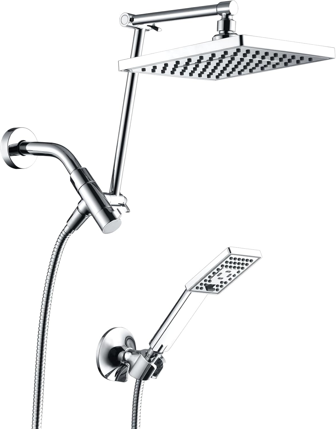 BRIGHT SHOWERS Rain Shower Head with Handheld Spray, Inch Rainfall Shower Head Combo with Hose, Adjustable Dual Square Showerhead Set with 3-Way Diverter, Wall Bracket, Brushed Nickel BRIGHT SHOWERS Rain Shower Head with Handheld Spray, Inch Rainfall Shower Head Combo with Hose, Adjustable Dual Square Showerhead Set with 3-Way Diverter, Wall Bracket, Brushed Nickel