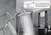 BRIGHT SHOWERS Rain Shower Head with Handheld Spray, 8 Inch Rainfall Shower Head Combo with 60″ Hose, Adjustable Dual Square Showerhead Set with 3-Way Diverter, Wall Bracket, Brushed Nickel