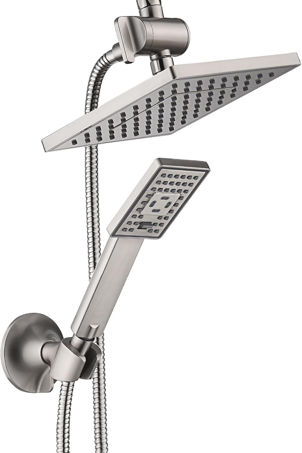 BRIGHT SHOWERS Rain Shower Head with Handheld Spray, Inch Rainfall Shower Head Combo with Hose, Adjustable Dual Square Showerhead Set with 3-Way Diverter, Wall Bracket, Brushed Nickel BRIGHT SHOWERS Rain Shower Head with Handheld Spray, Inch Rainfall Shower Head Combo with Hose, Adjustable Dual Square Showerhead Set with 3-Way Diverter, Wall Bracket, Brushed Nickel
